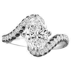 Oval Cut Curved Diamond Engagement Ring with Black Diamonds and Wedding Band