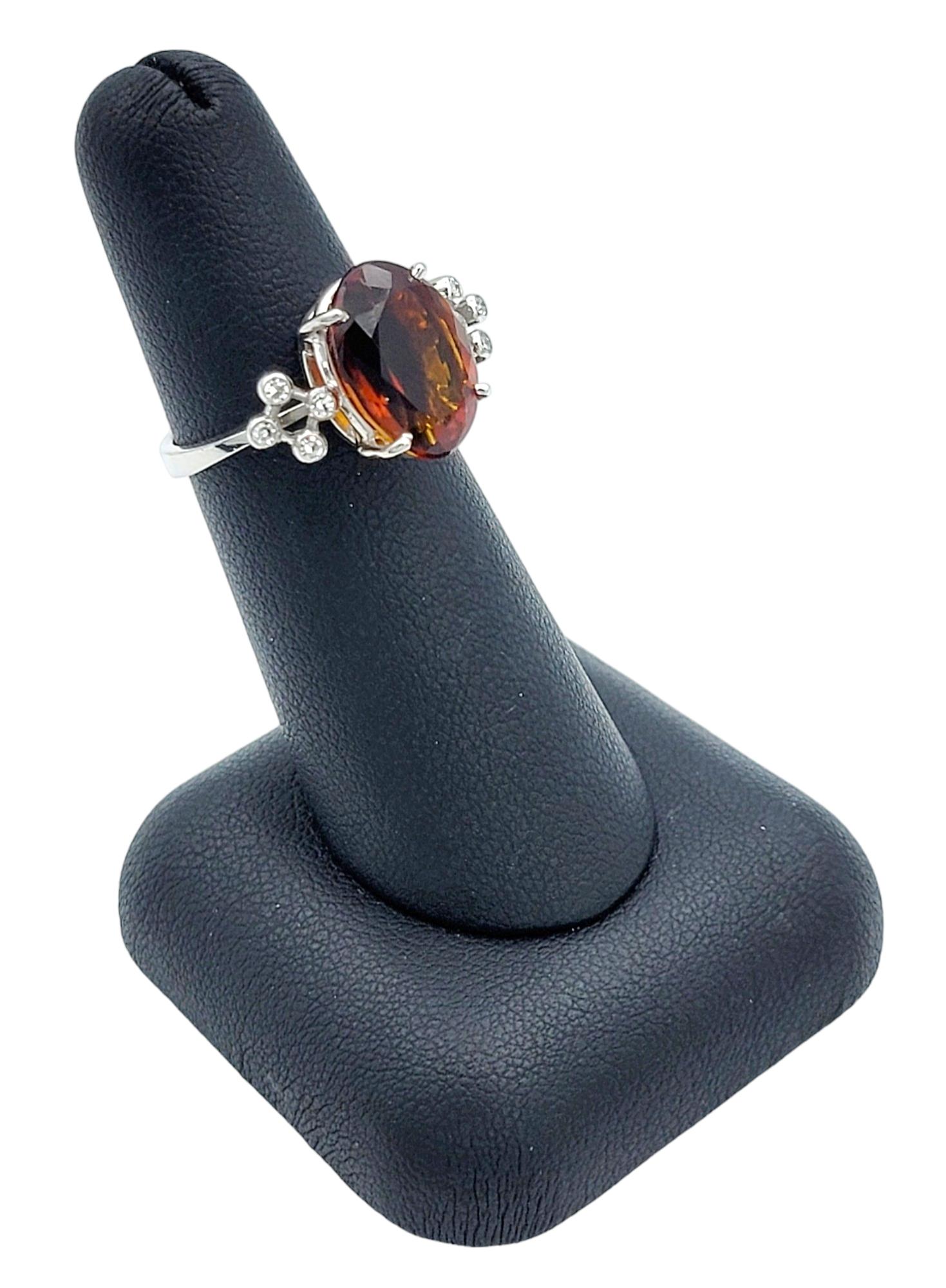 Oval Cut Dark Citrine and Diamond Cluster Cocktail Ring in 18 Karat White Gold For Sale 5