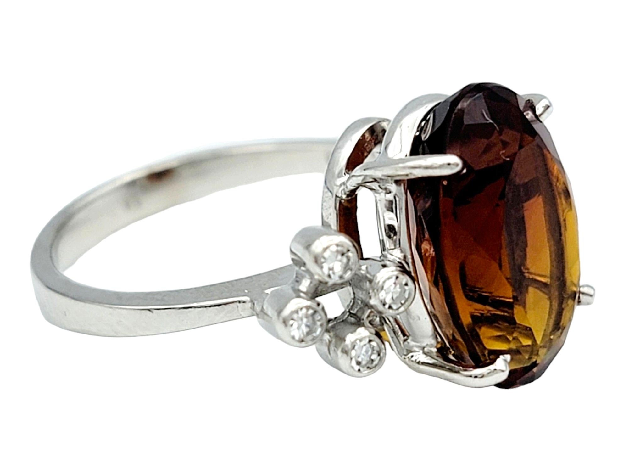 Oval Cut Dark Citrine and Diamond Cluster Cocktail Ring in 18 Karat White Gold In Good Condition For Sale In Scottsdale, AZ