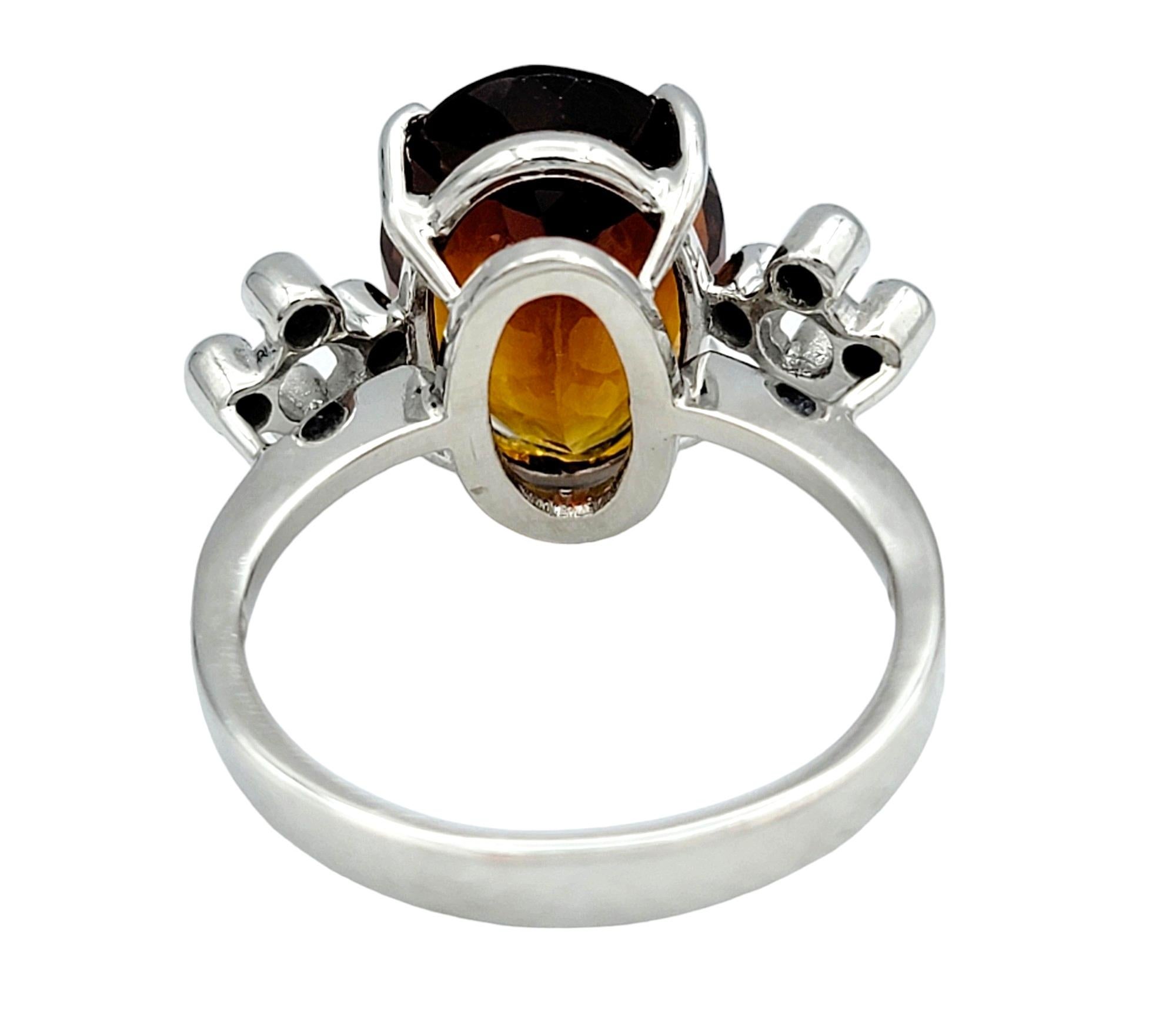 Women's Oval Cut Dark Citrine and Diamond Cluster Cocktail Ring in 18 Karat White Gold For Sale