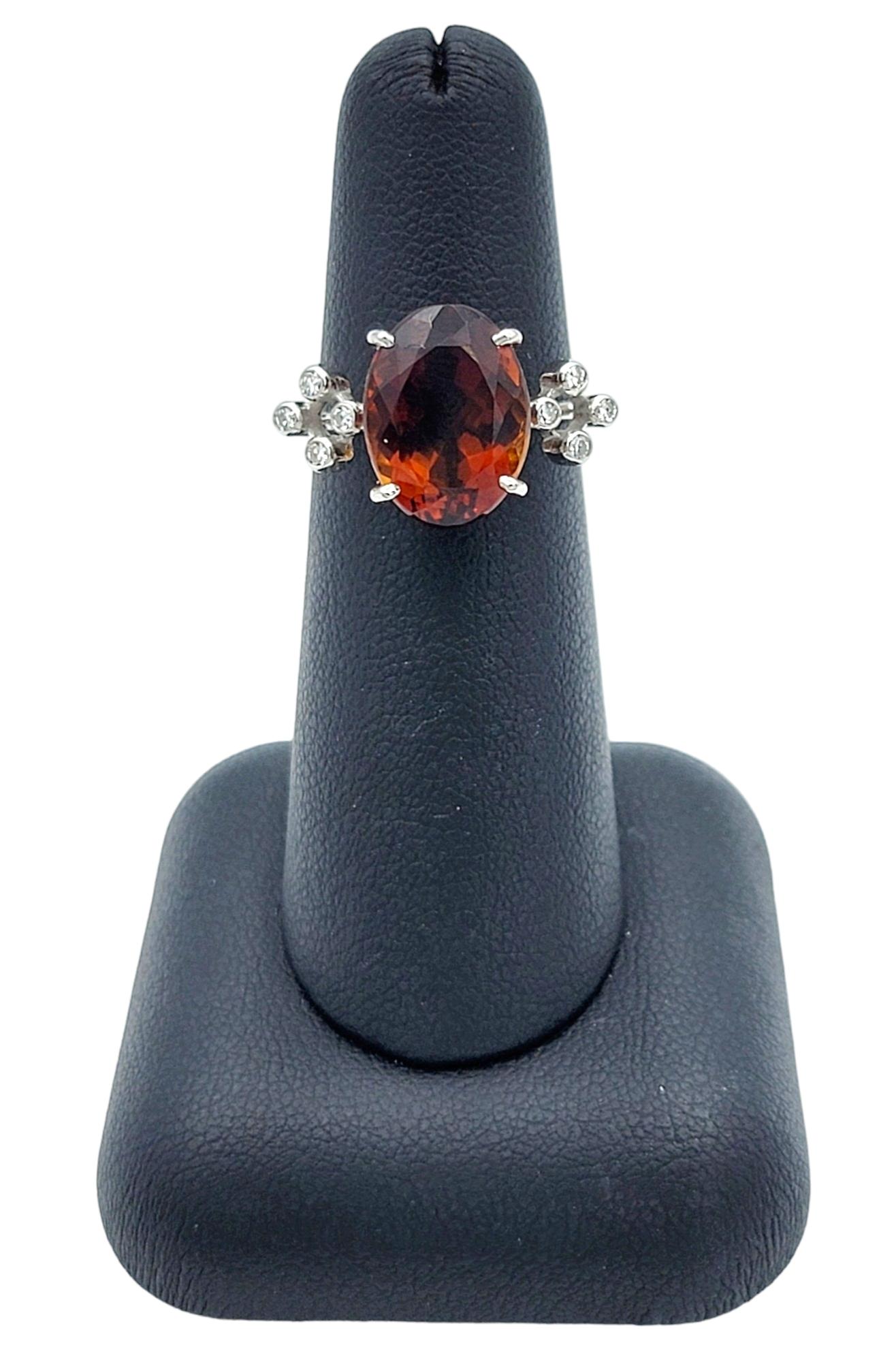 Oval Cut Dark Citrine and Diamond Cluster Cocktail Ring in 18 Karat White Gold For Sale 4