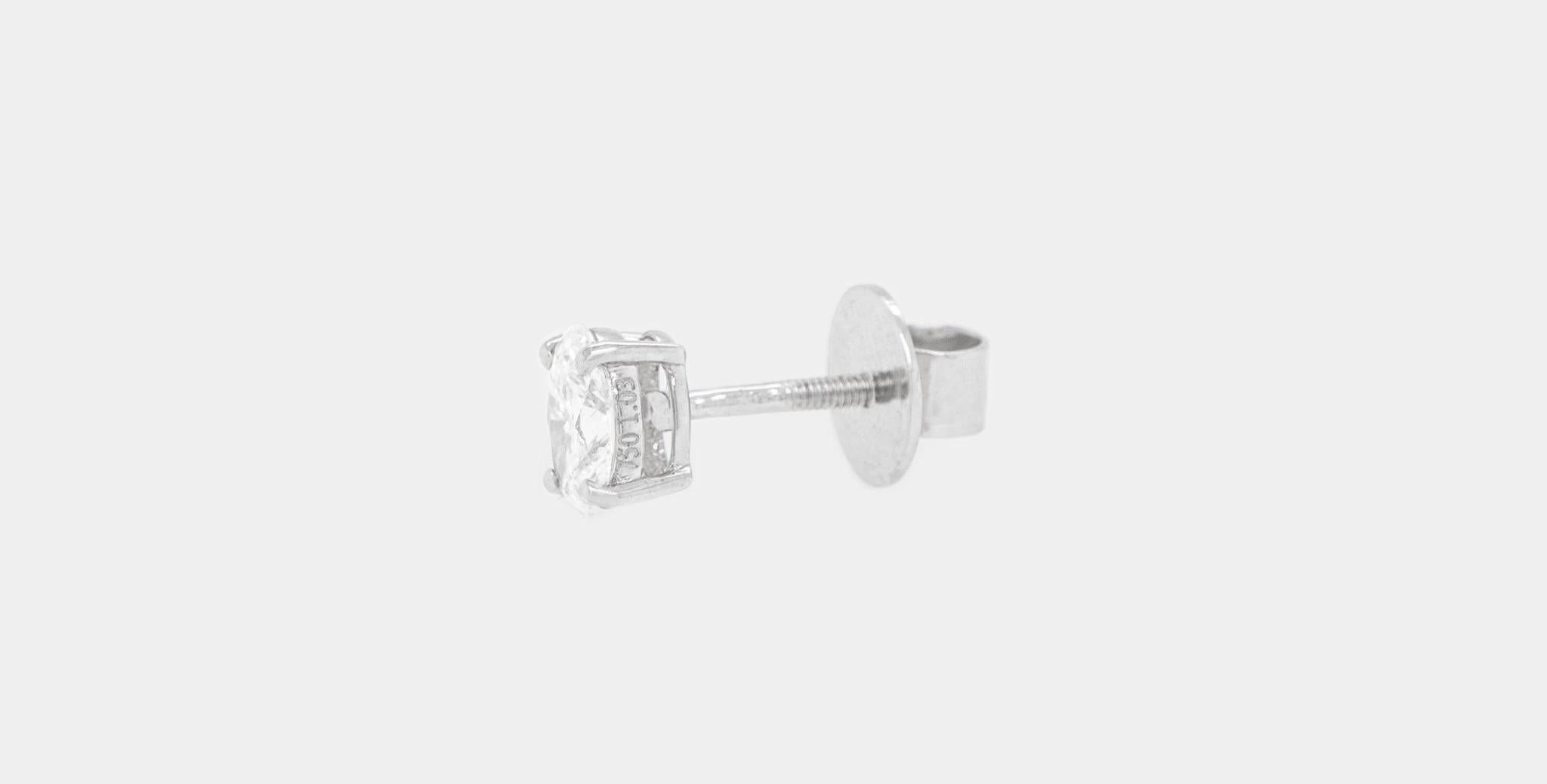 Contemporary Oval Cut Diamond 1.03 Carats Total Stud Earrings 18K Gold For Sale