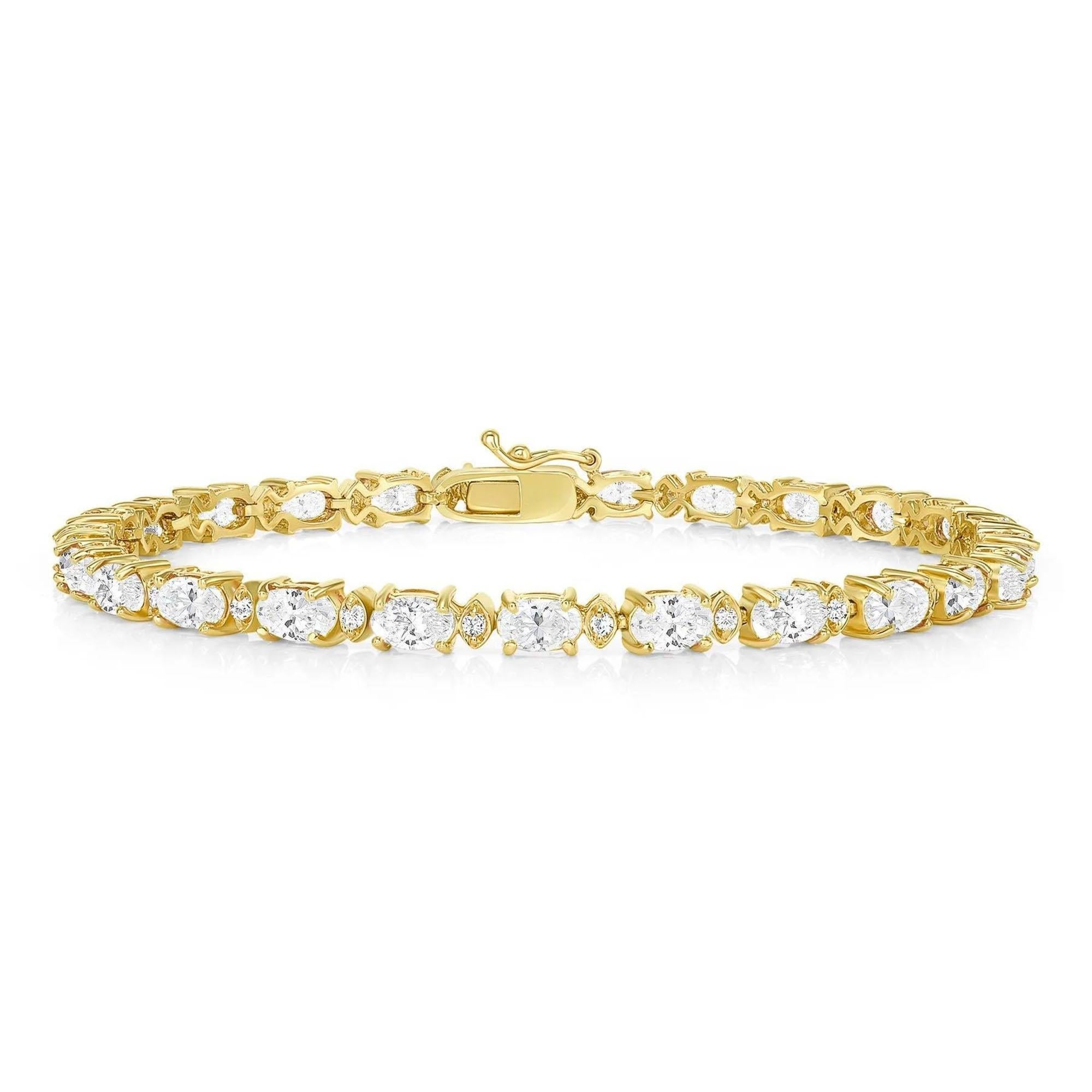 Pulsera de tenis de oro de 14 quilates con diamantes talla oval