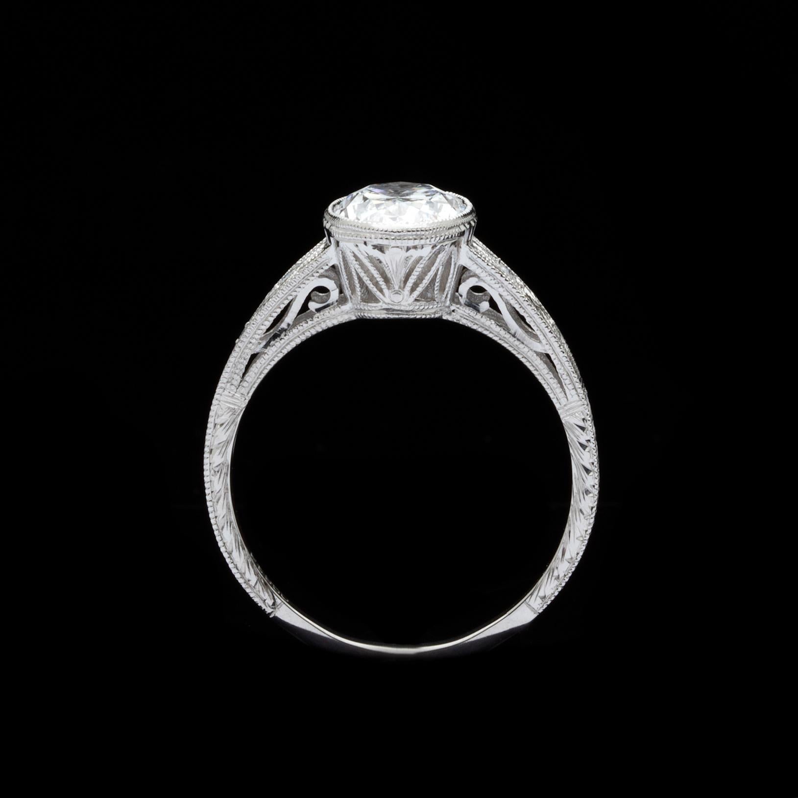 Oval Cut Diamond Art Deco Style Engagement Ring In Excellent Condition In San Francisco, CA