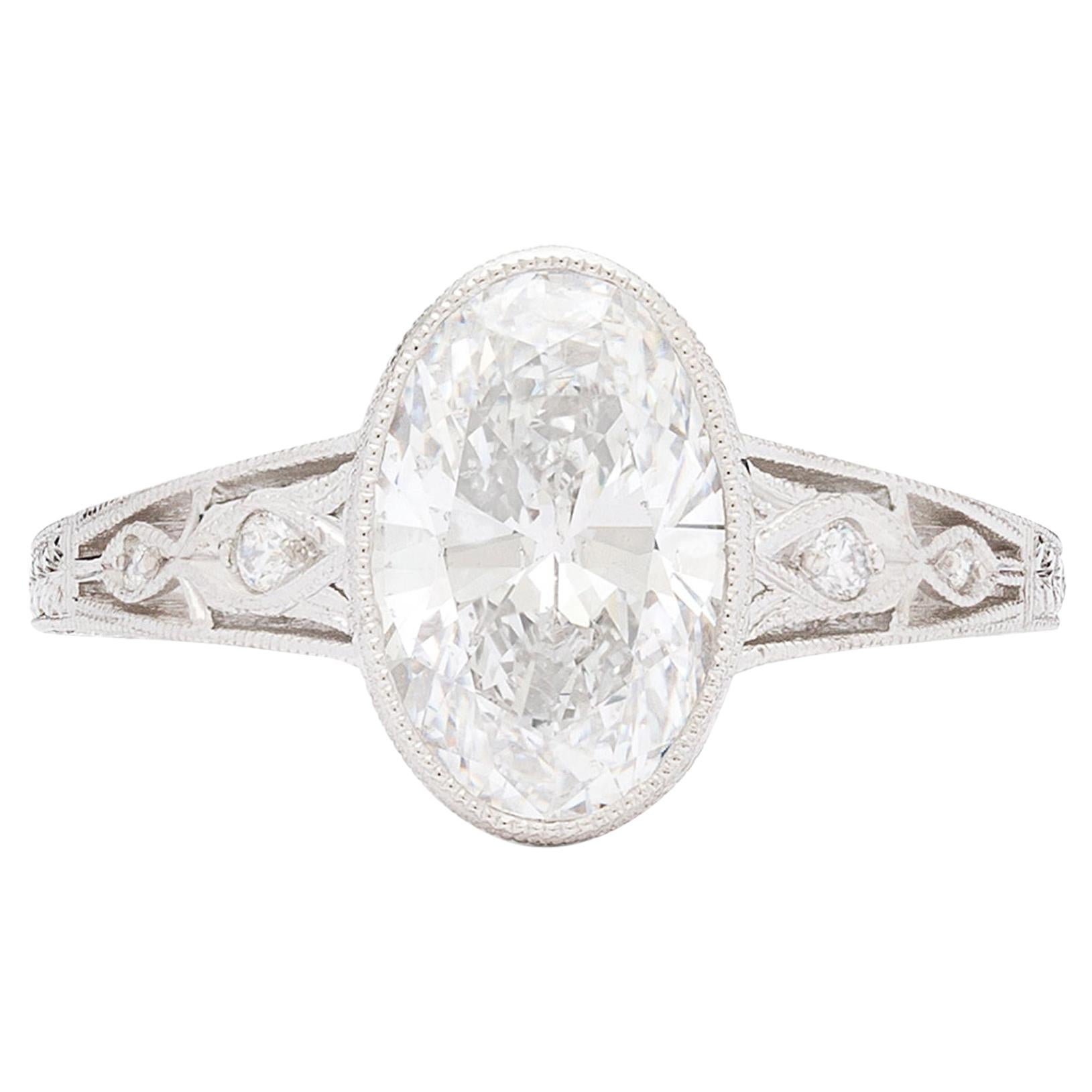 Oval Cut Diamond Art Deco Style Engagement Ring