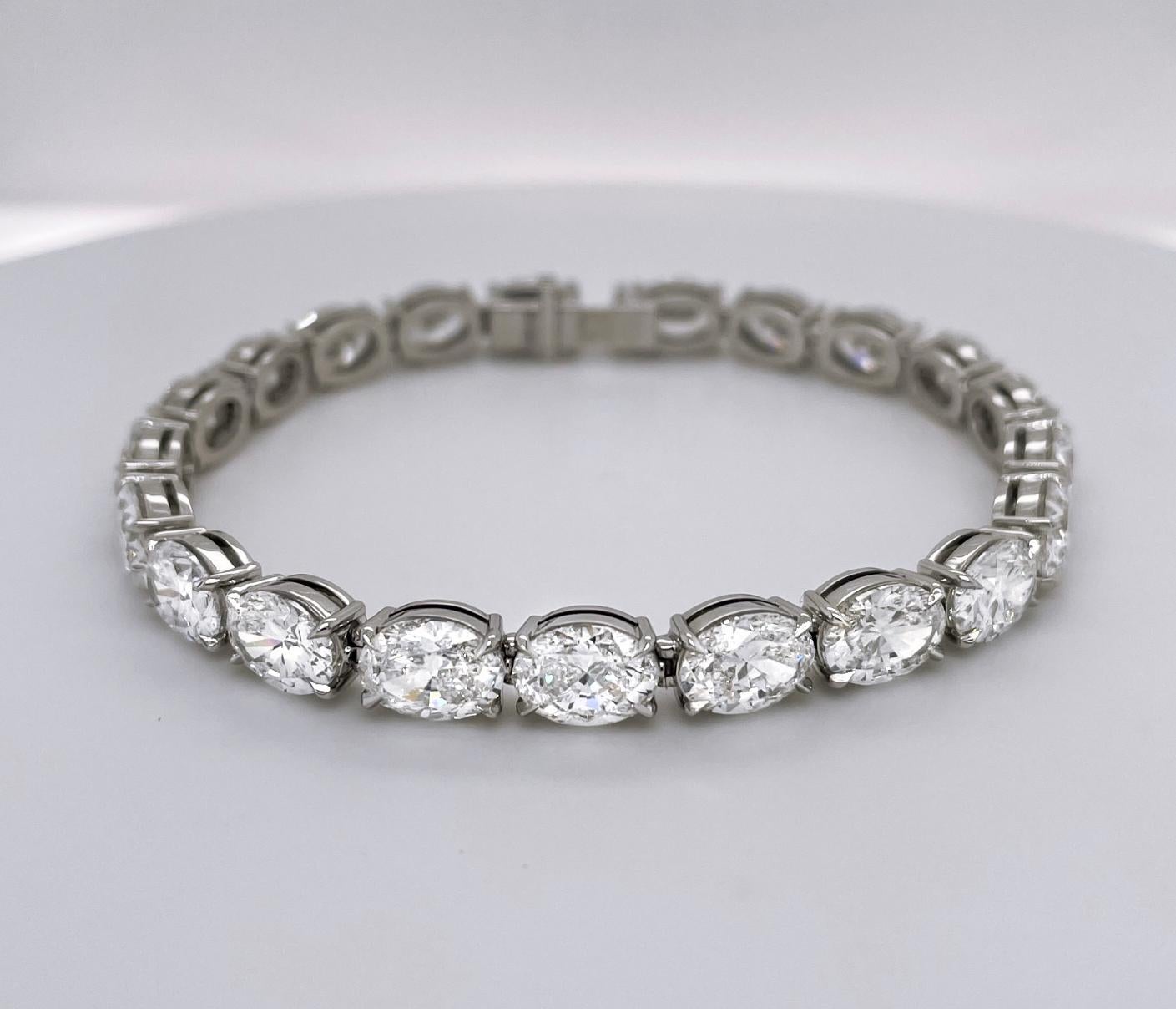 Contemporary Oval Cut Diamond Bracelet, 21.23 Carats Total Weight GIA Certified For Sale