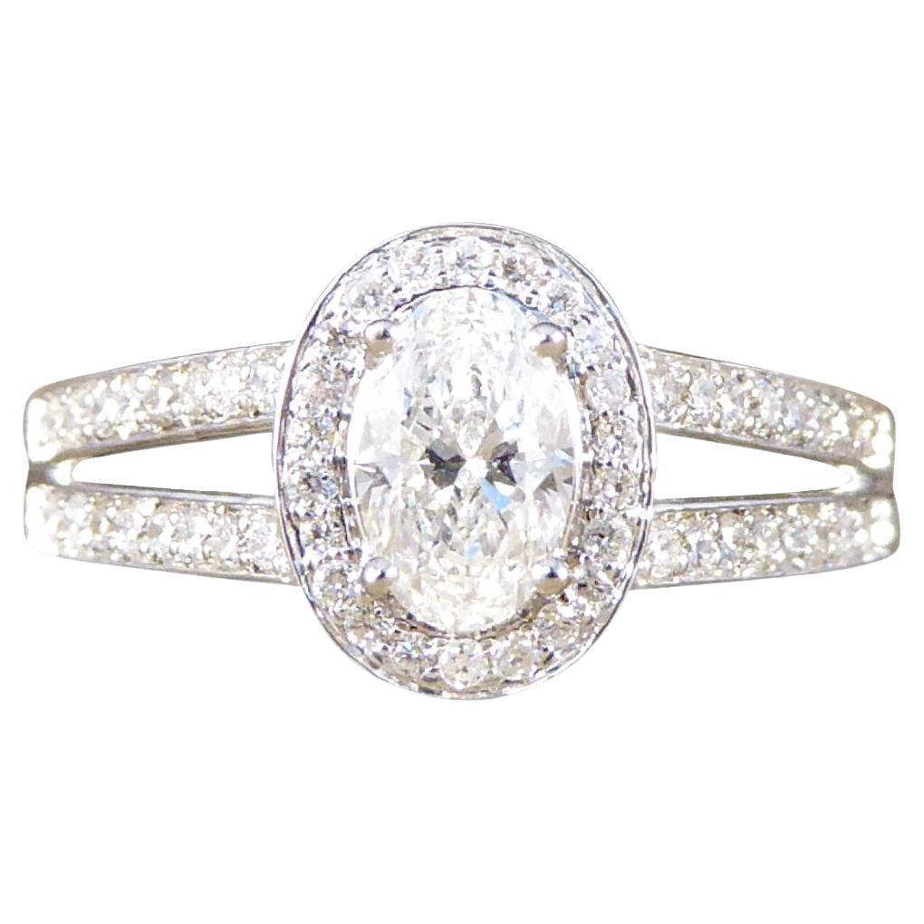 Oval Cut Diamond Cluster Ring with Diamond Set Double Strand Shoulders in 18ct  For Sale