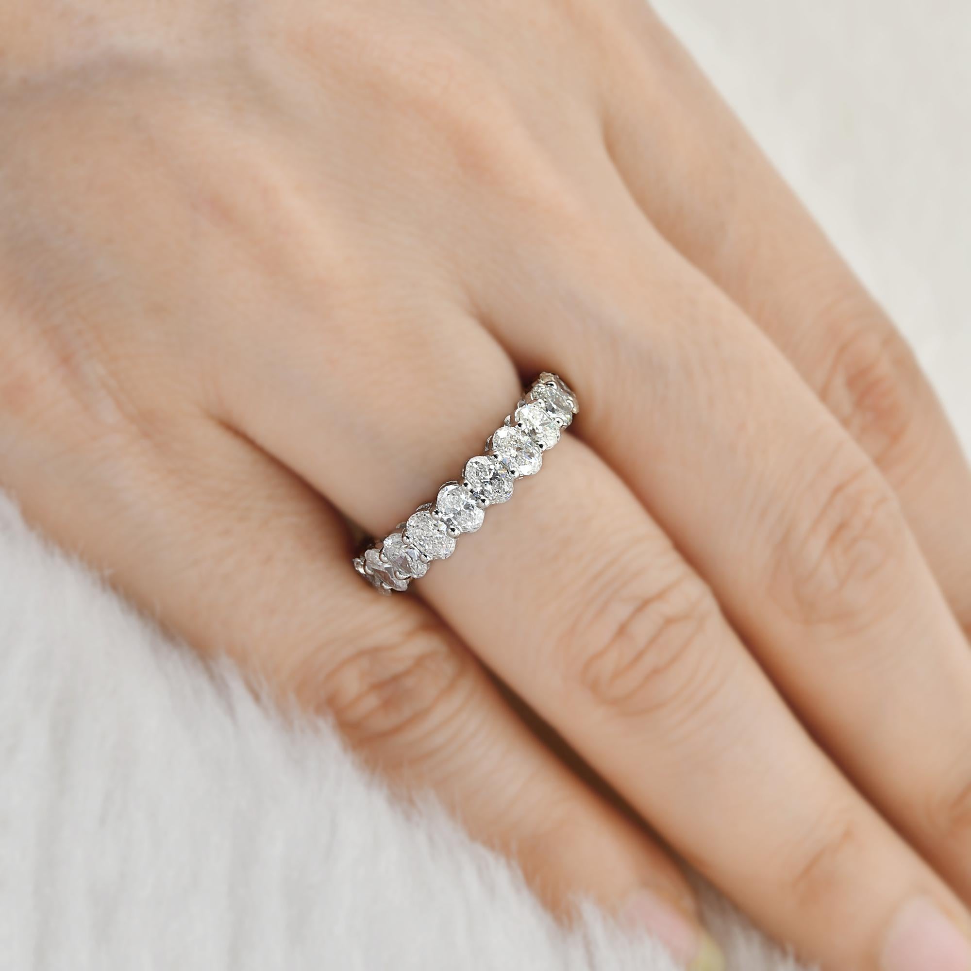 For Sale:  Oval Cut Diamond Eternity Band Ring 18 Karat White Gold Handmade Fine Jewelry 2