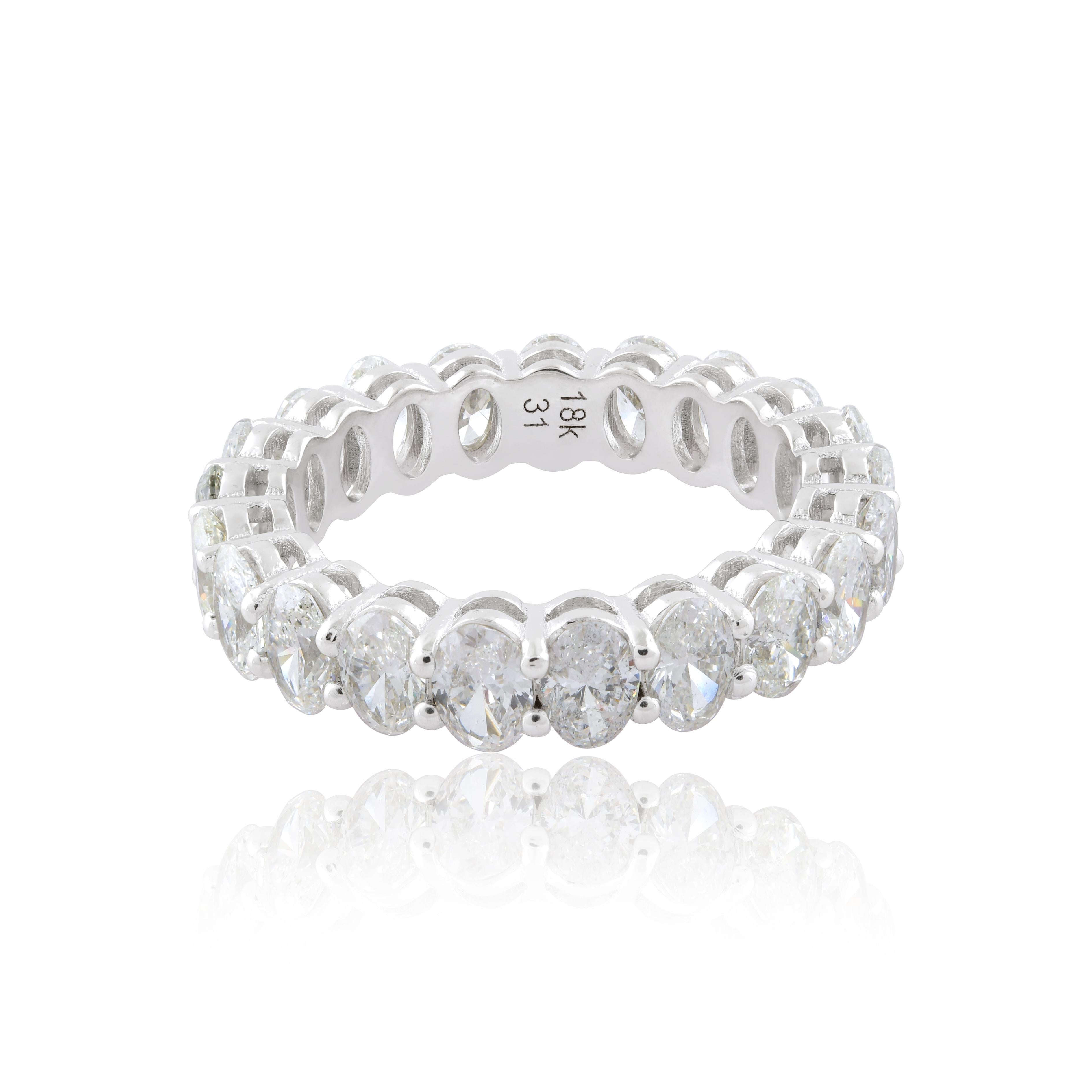 For Sale:  Oval Cut Diamond Eternity Band Ring 18 Karat White Gold Handmade Fine Jewelry 5