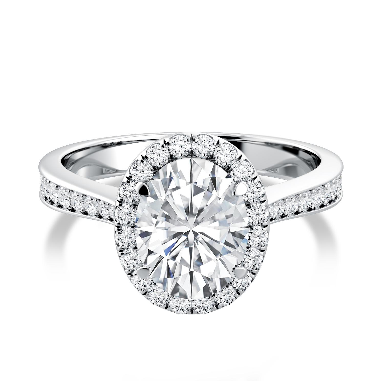 Center stone is 1 carat Oval cut GIA certified with the quality of D-VS mounted in platinum 950. 