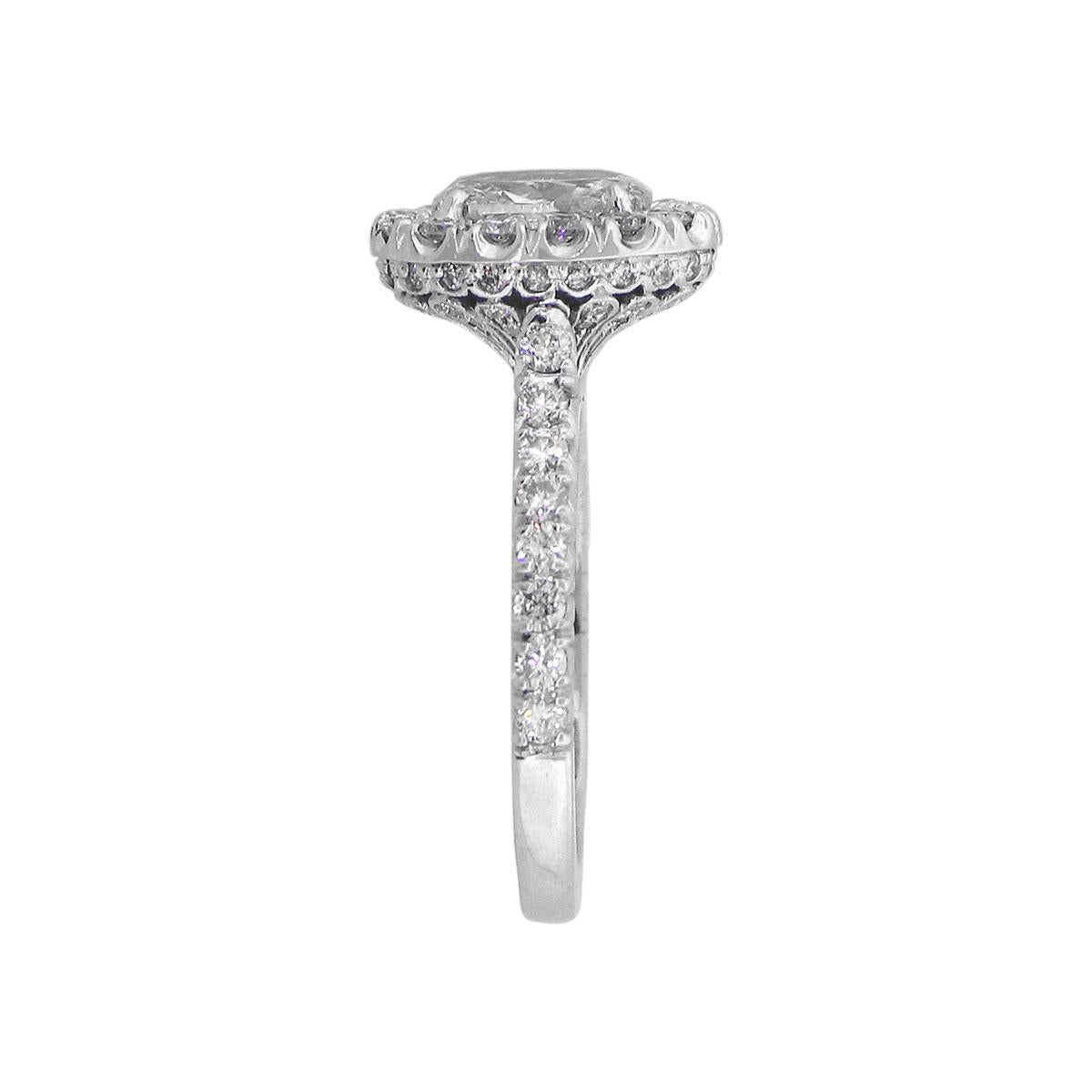 Material: 14k White Gold
Center Diamond Details: Approx. 0.96ct Oval cut diamond. Diamond is J-K in color and SI2 in clarity
Adjacent Diamond Details: Approx. 0.75ct of round cut diamonds. Diamonds are G/H in color and VS in clarity
Ring