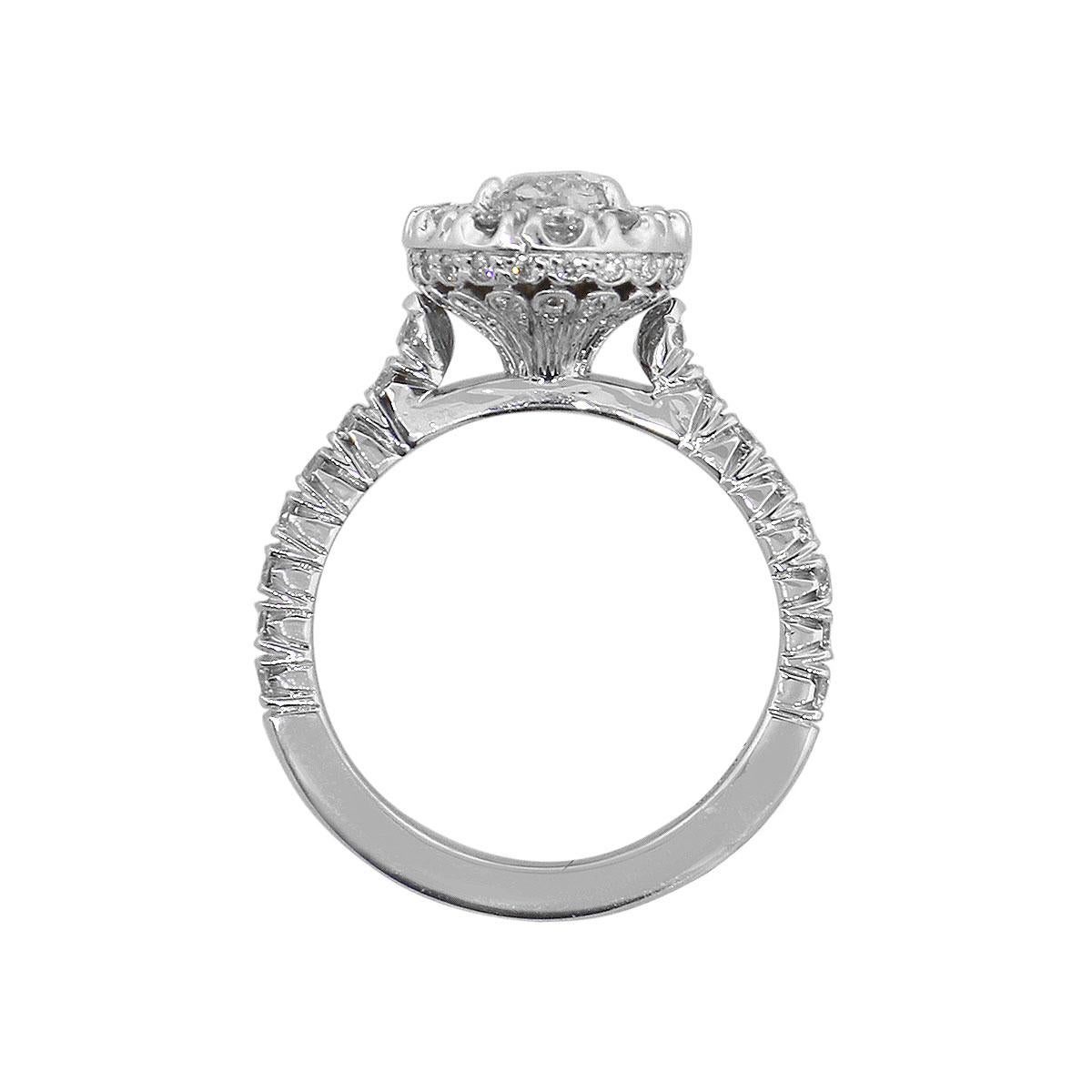 Oval Cut Diamond Halo Engagement Ring In Excellent Condition For Sale In Boca Raton, FL