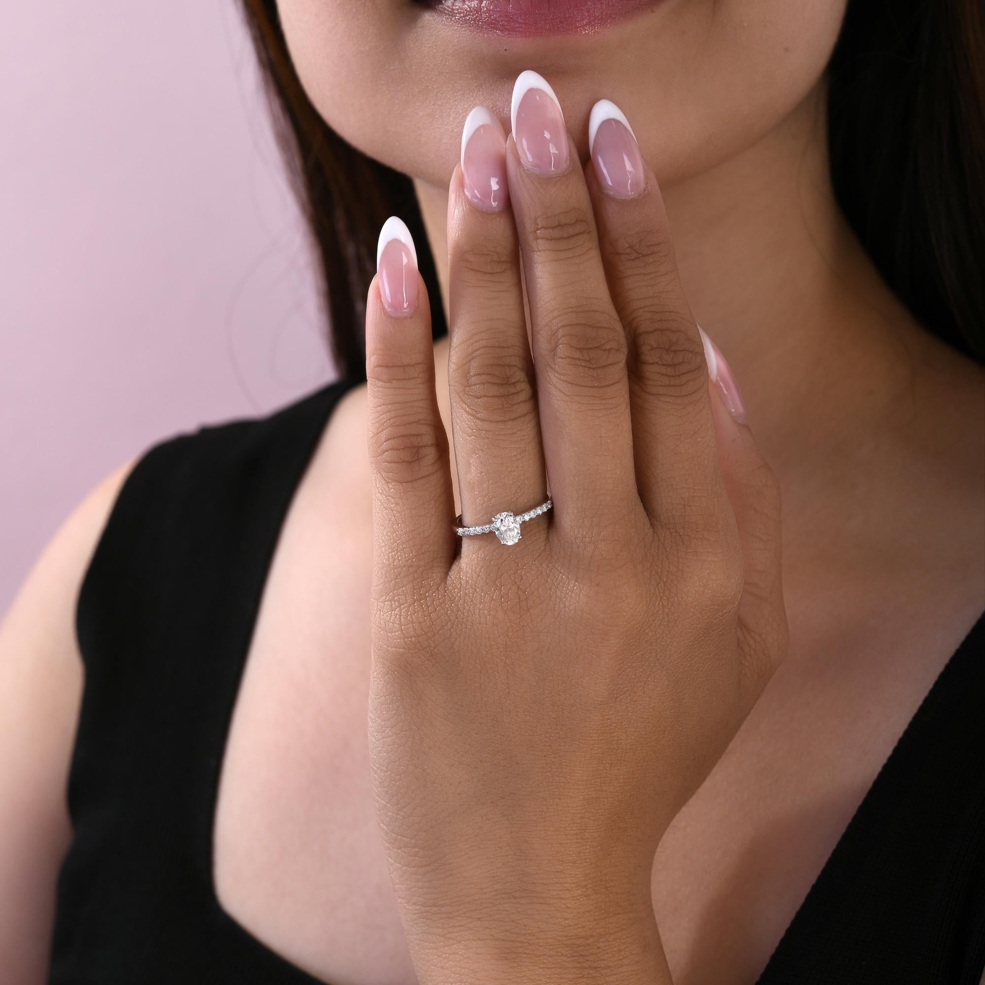 Oval Cut Diamond Solitaire Pave Band Engagement Ring 14K White Gold Jewelry
Celebrate your forever with a ring that speaks of love, purity, and trust. Our natural diamond engagement ring, available in solid 14K gold, is crafted with unmatched