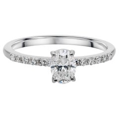 Oval Cut Diamond Solitaire Pave Band Engagement Ring 14K White Gold Jewelry