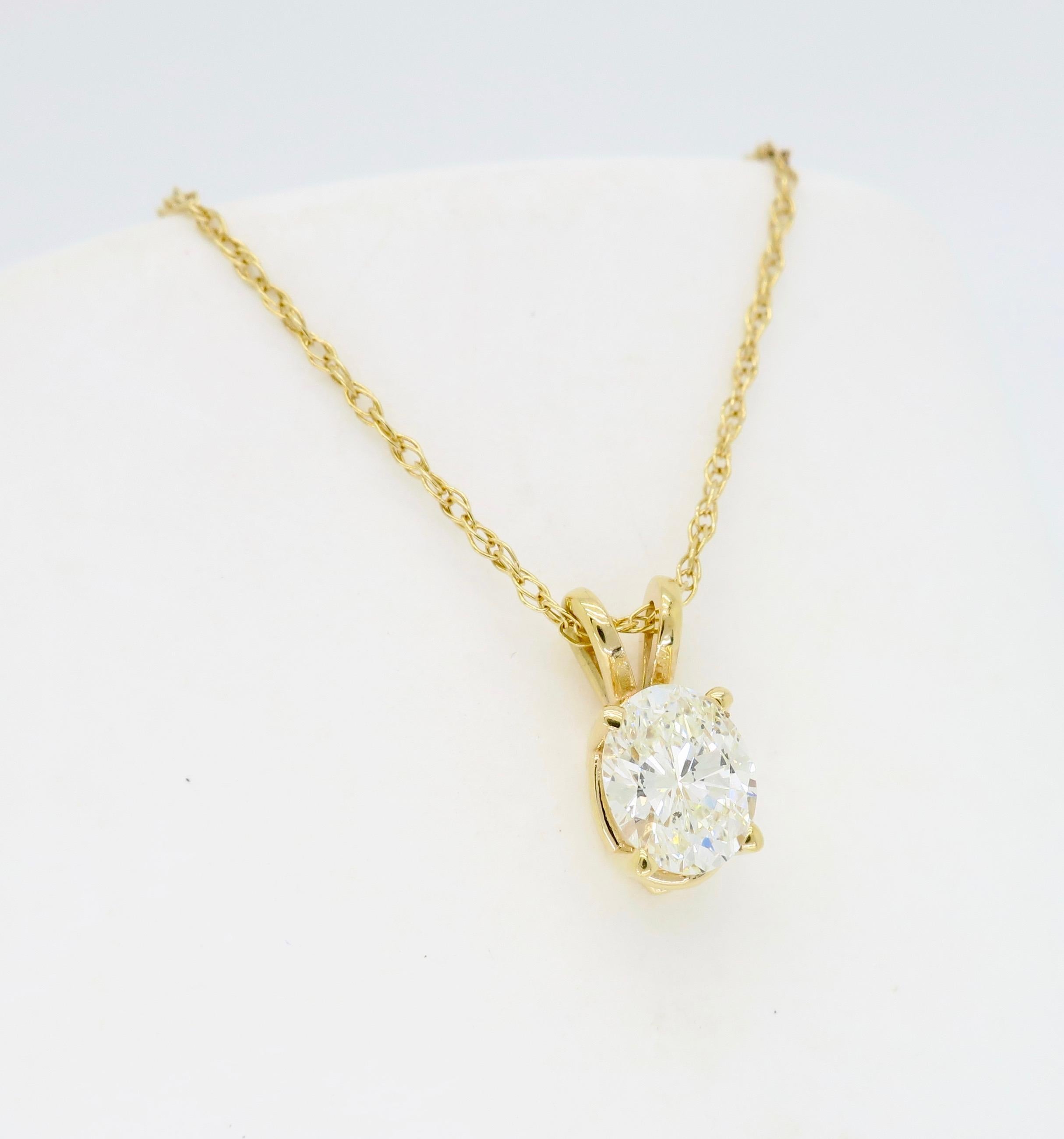 Oval Cut Diamond Solitaire Pendant In Excellent Condition In Webster, NY