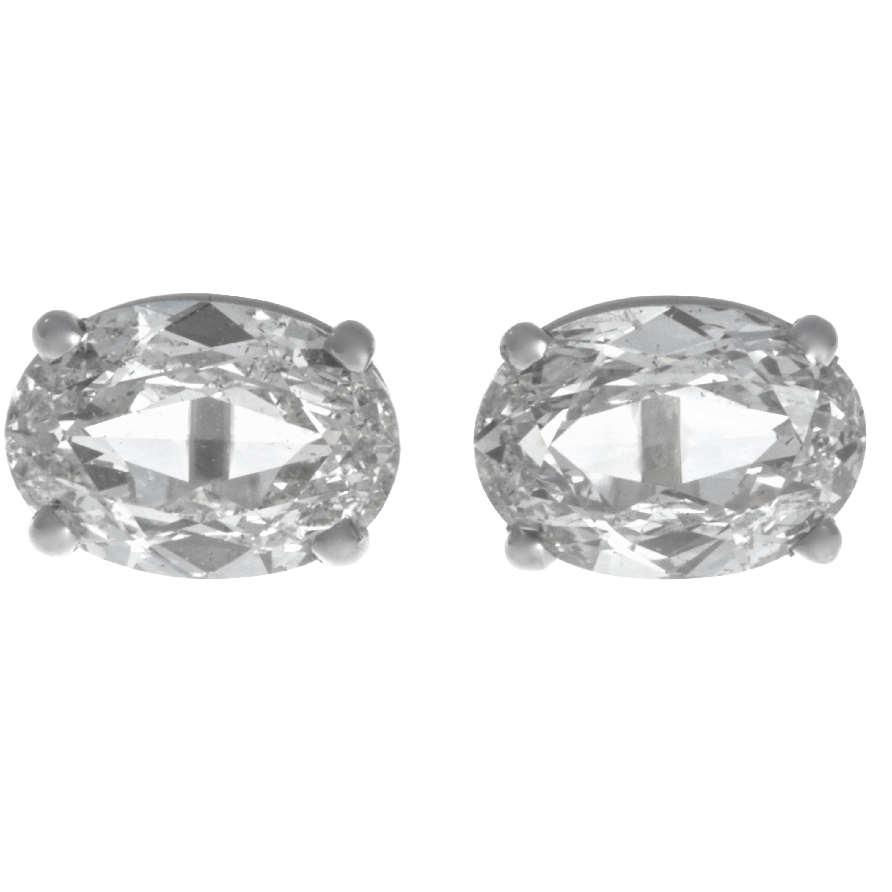 Oval Cut Diamond Stud Platinum Earrings