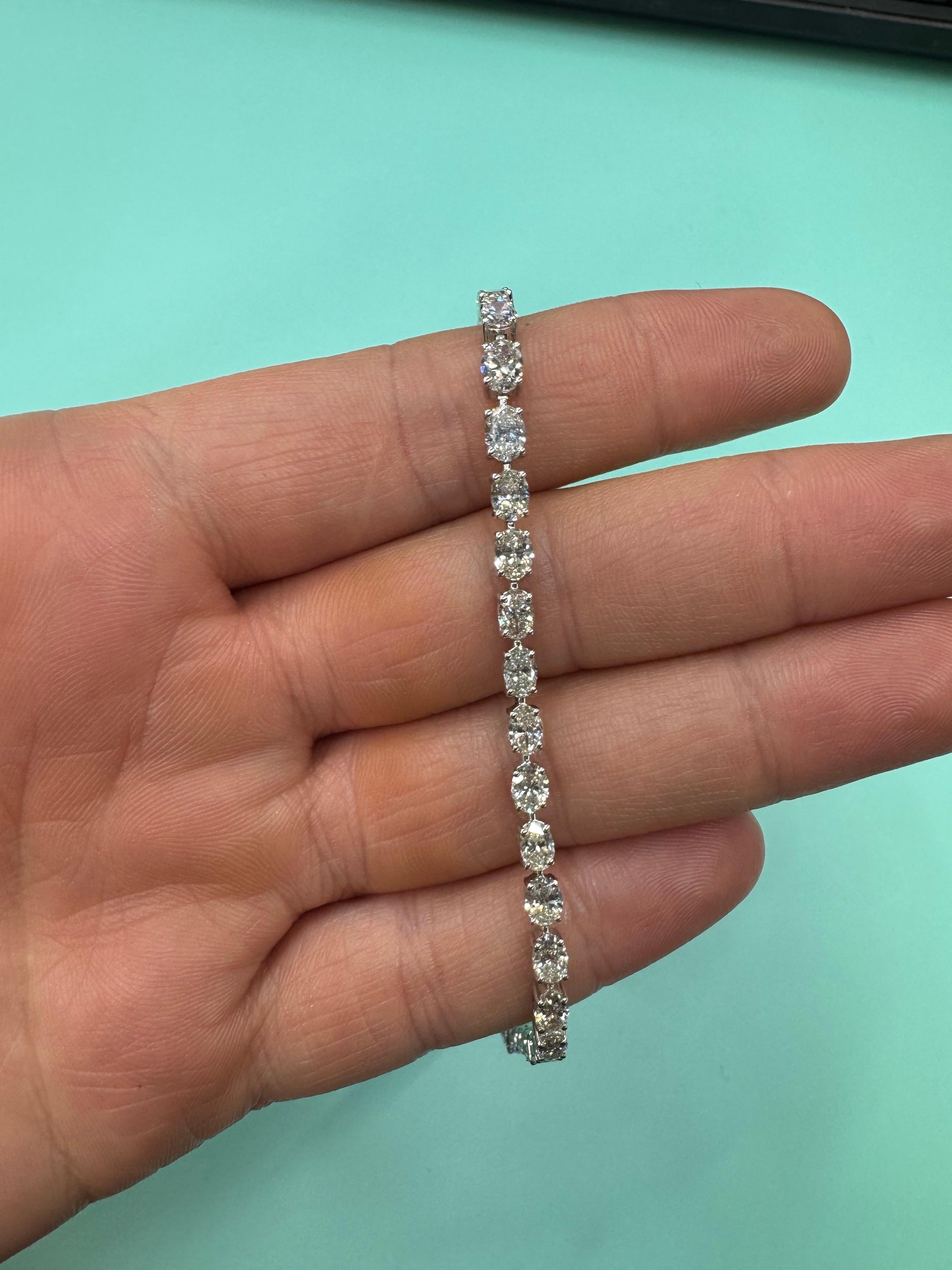 Oval Cut Diamond Tennis Bracelet 6.62 Carats 14KT White Gold Average 0.19 Points For Sale 3