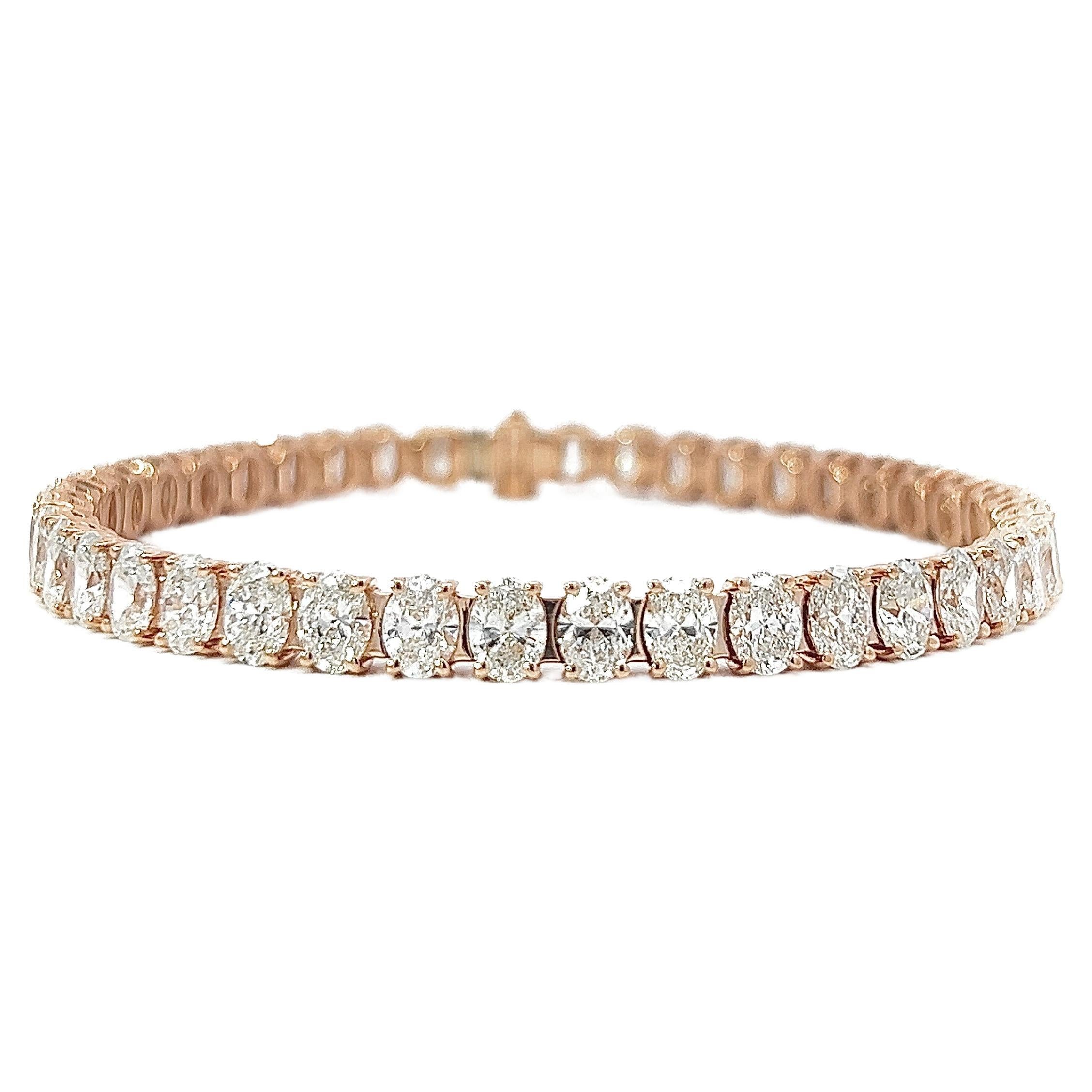 Bracelet tennis en or rose 18 carats avec diamants taille ovale  Arnav (13.2ct VVS)