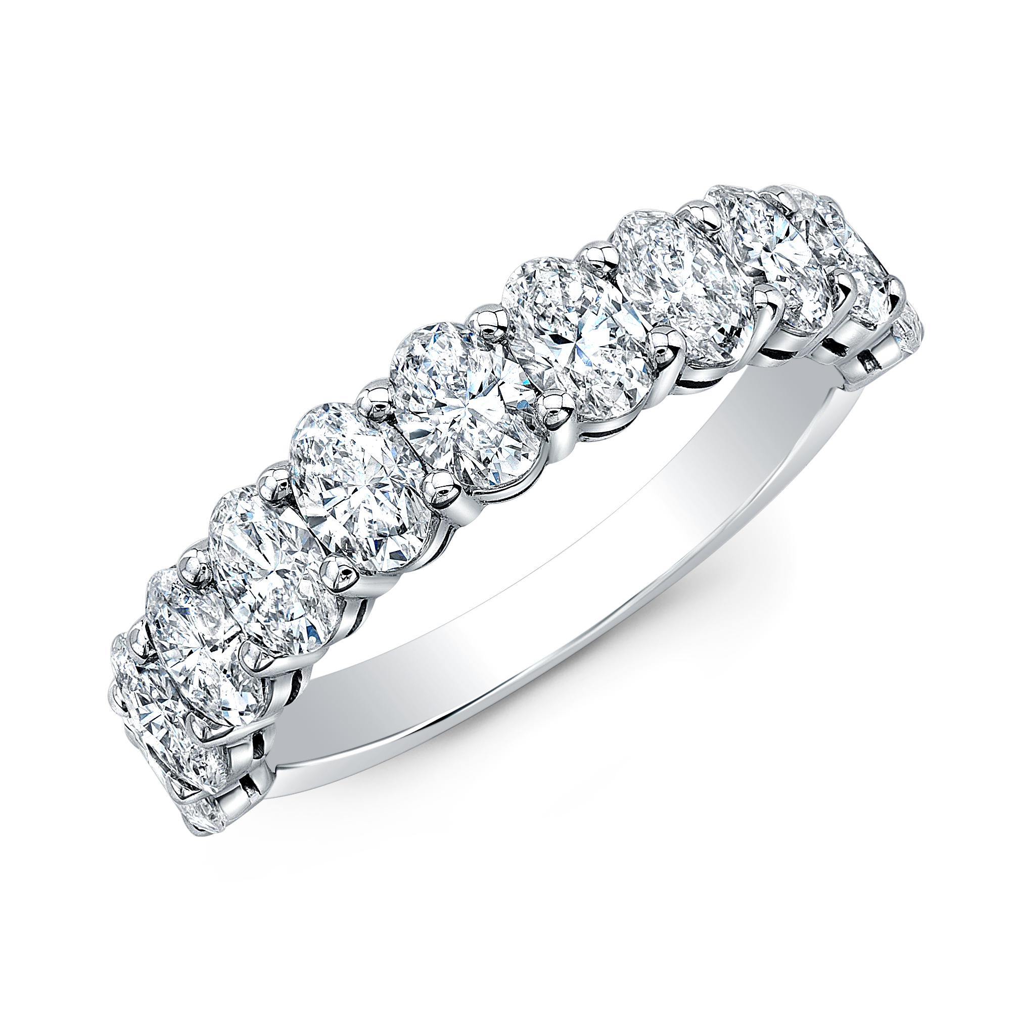 Halfway Eternity Band with Oval Cut Diamonds set in platinum.
11 stones 2.66 carat total weight  
Ring size 6.5
