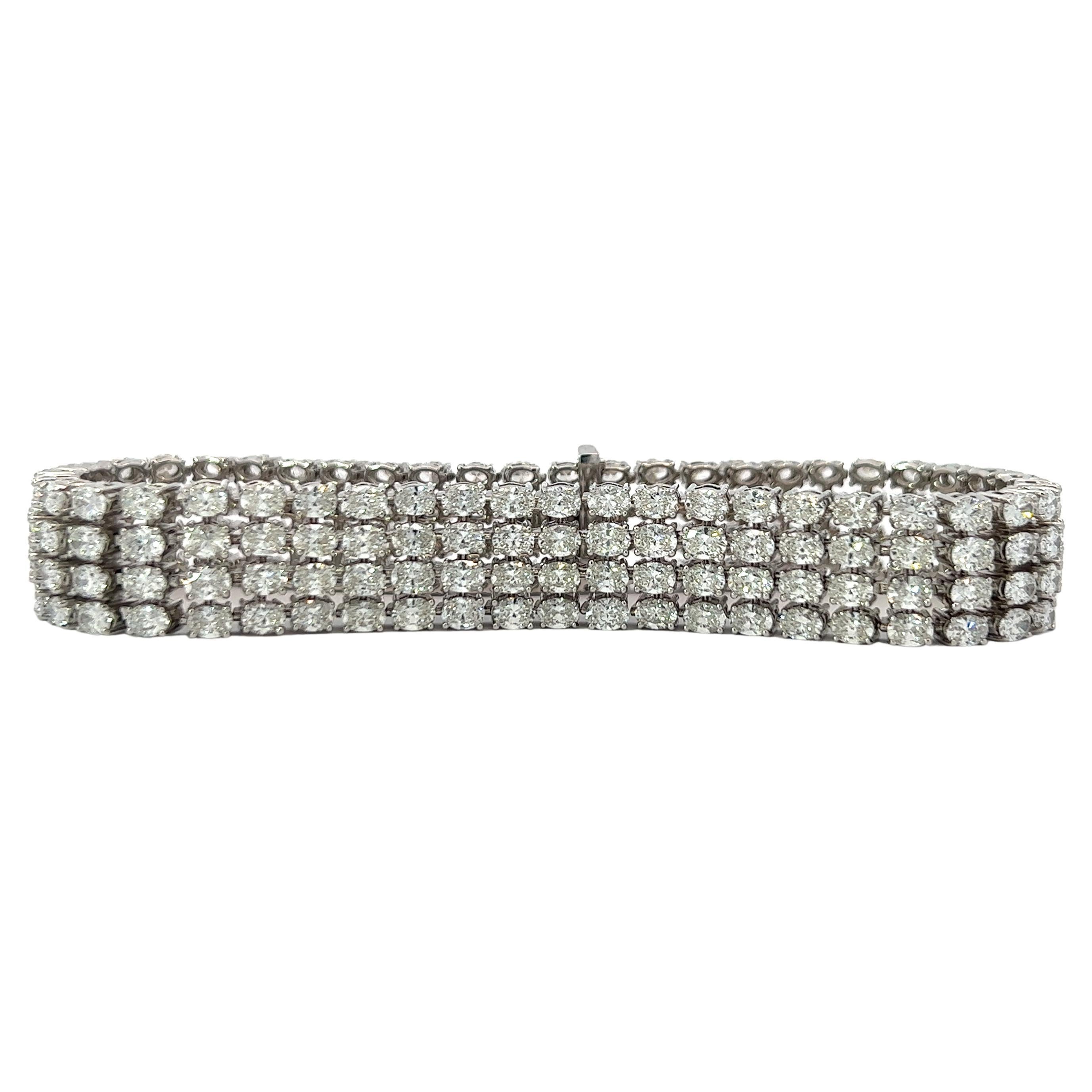Oval Cut Diamonds Four Line Tennis Bracelet in 18KW (15.36ct VVS) by Arnav For Sale