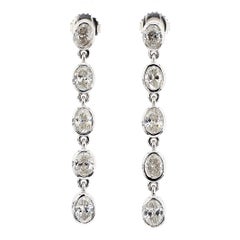 Oval Cut Earrings White Diamond 4.07 Ct Bezel Set Drop 18K White Gold *Natural*