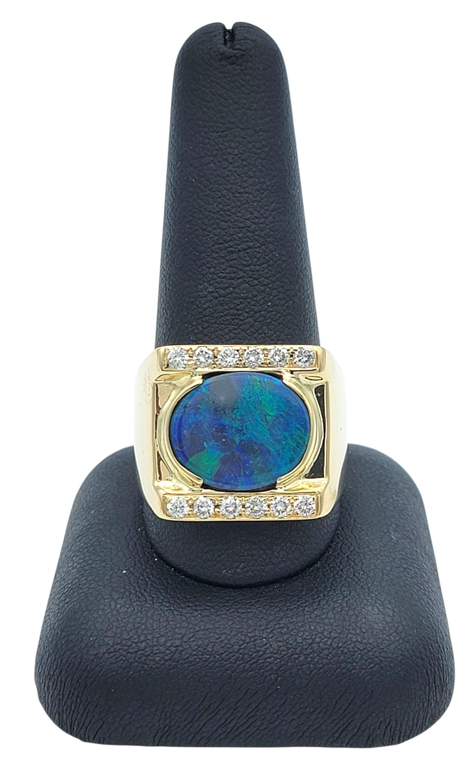 Bague cocktail en or jaune 14 carats avec opale noire de l'Est et de l'Ouest de taille ovale et diamants en vente 3