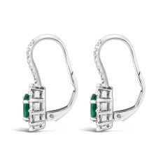 Roman Malakov 0.78 Carat Oval Cut Emerald and Diamond Halo Lever-Back Earrings