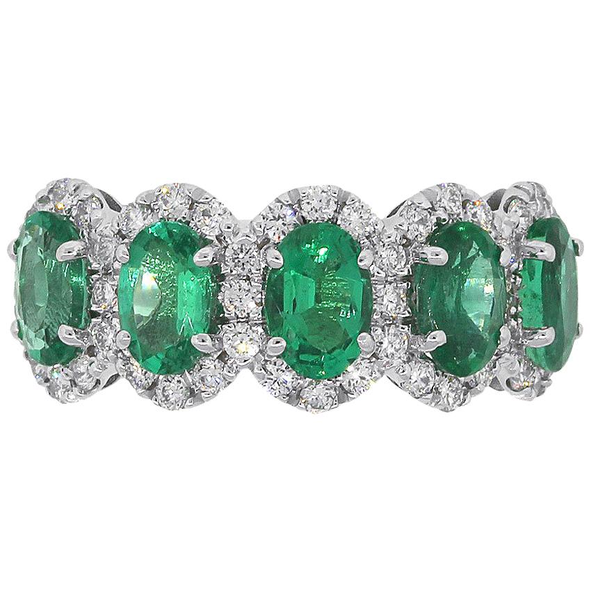 Oval Cut Emerald and Diamond Ladies Band Ring
