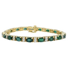 Bracciale A Link con smeraldo taglio ovale e diamanti in oro giallo lucido 14 carati