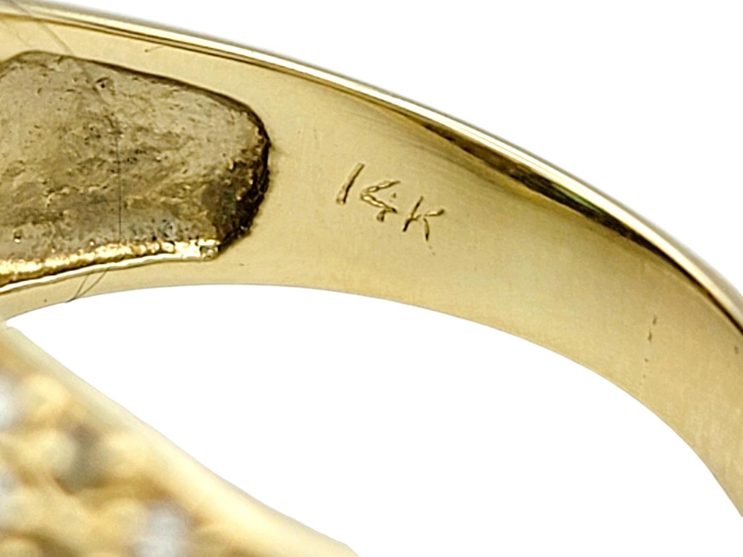 Oval Cut Emerald and Pave Diamond Domed Band Ring in 14 Karat Yellow Gold For Sale 1