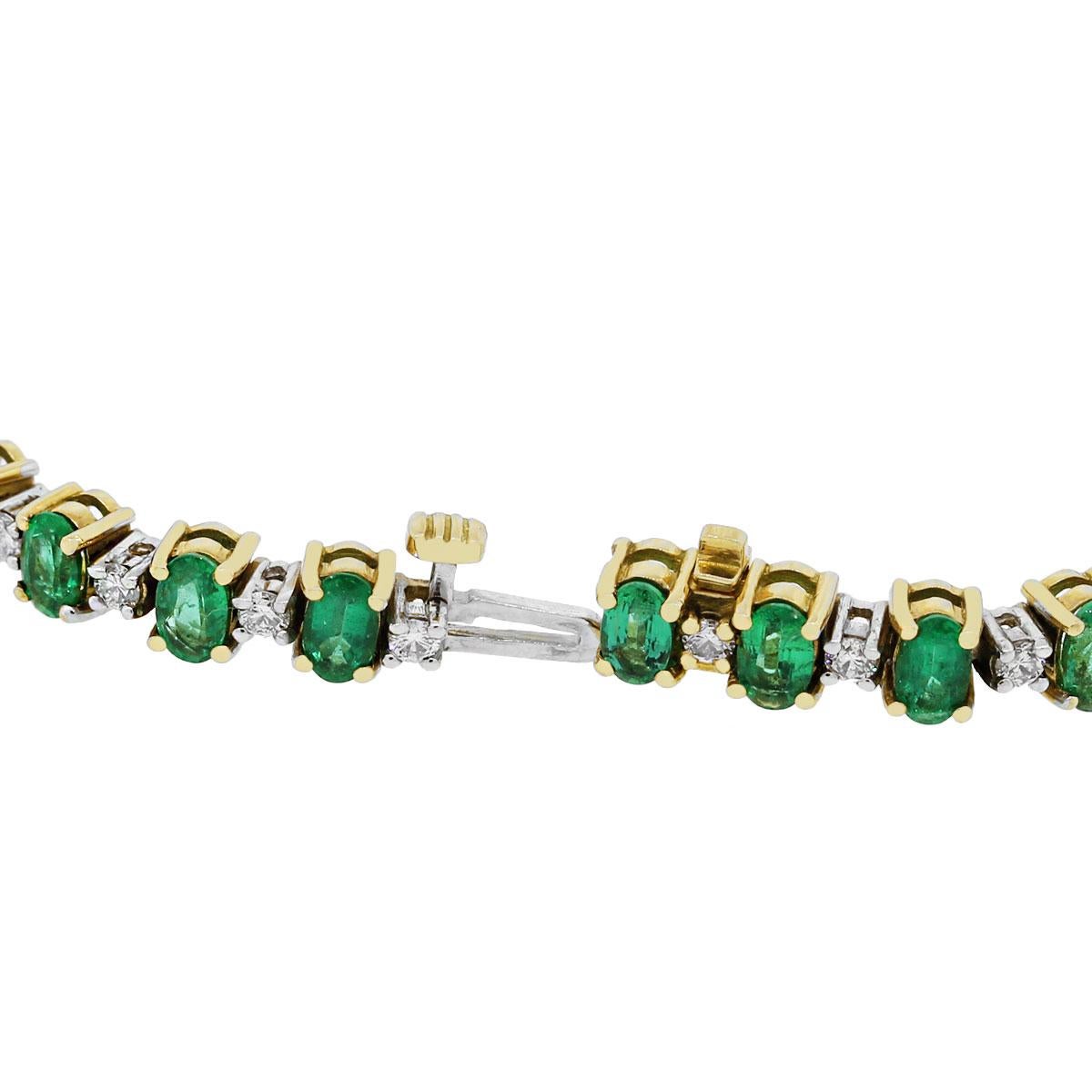 Women's Oval Cut Emerald and Round Diamond Bracelet