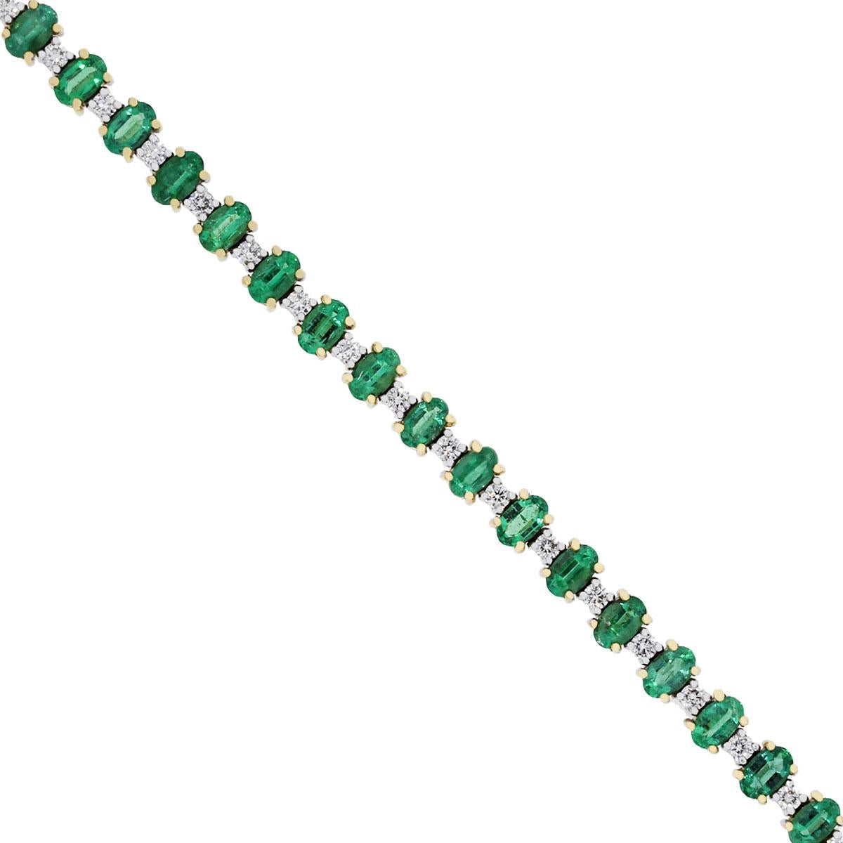 Oval Cut Emerald and Round Diamond Bracelet