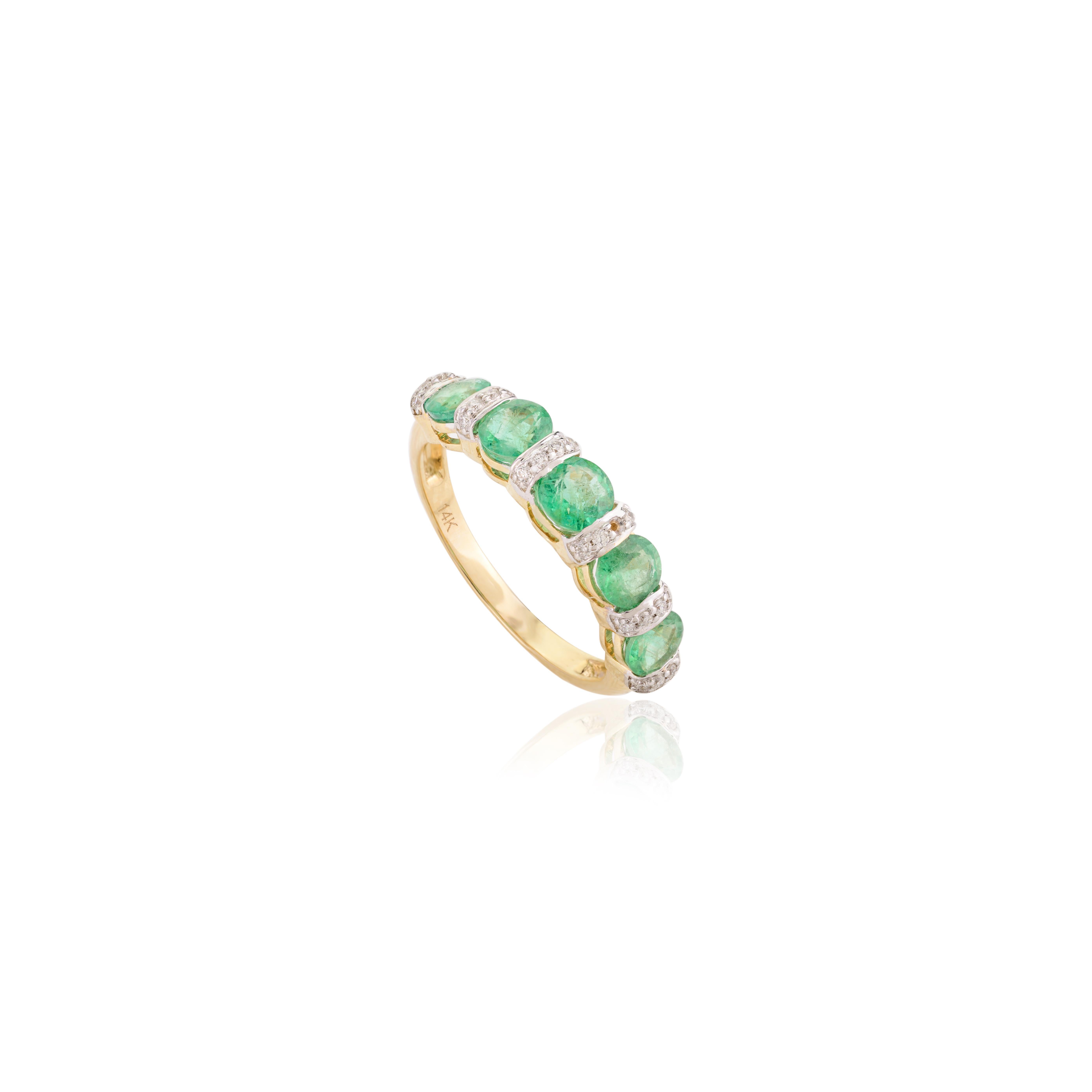 For Sale:  Oval Cut Emerald Diamond Band Ring Set in 14k Solid Yellow Gold Settings 3