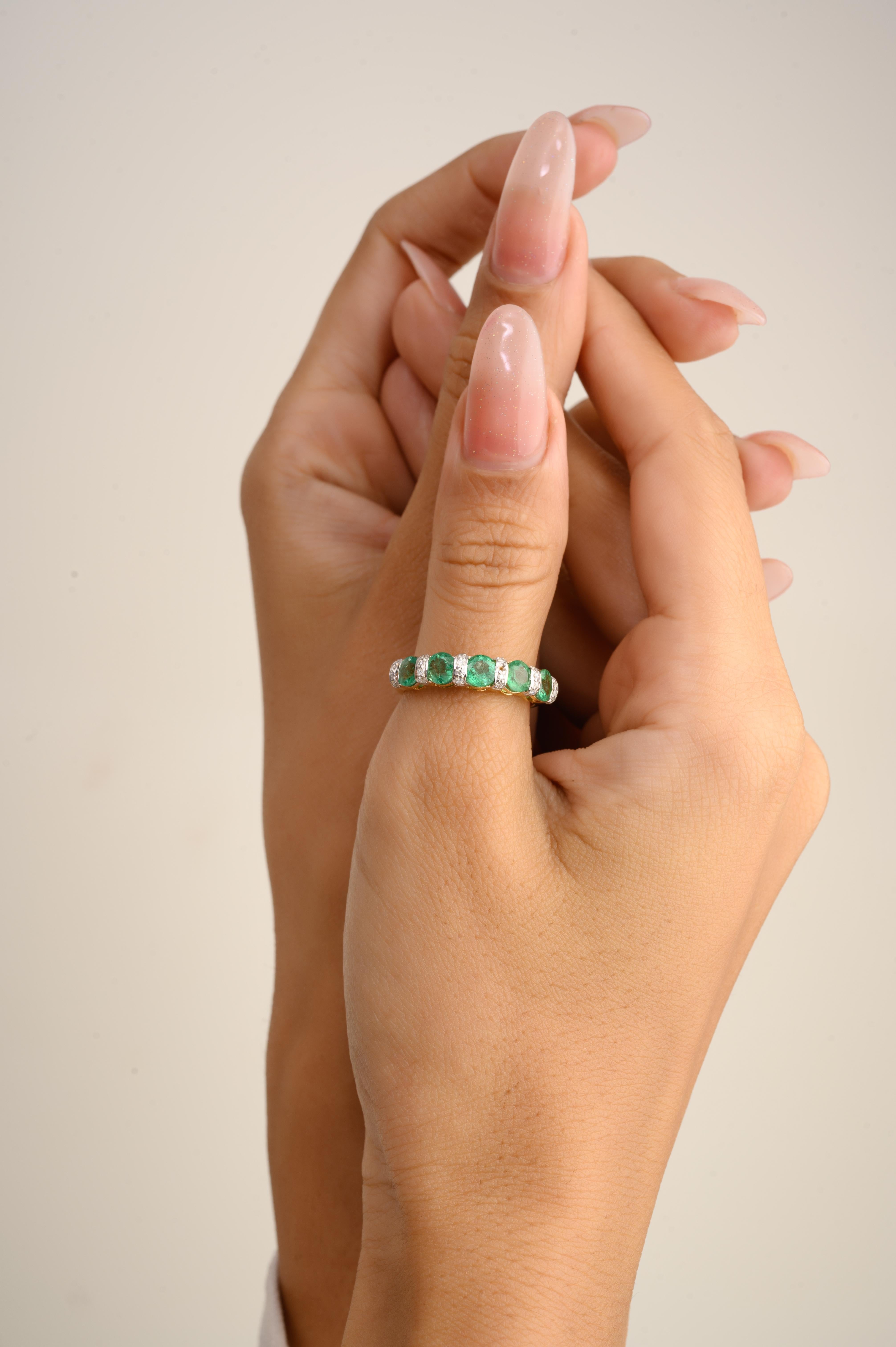 For Sale:  Oval Cut Emerald Diamond Band Ring Set in 14k Solid Yellow Gold Settings 5