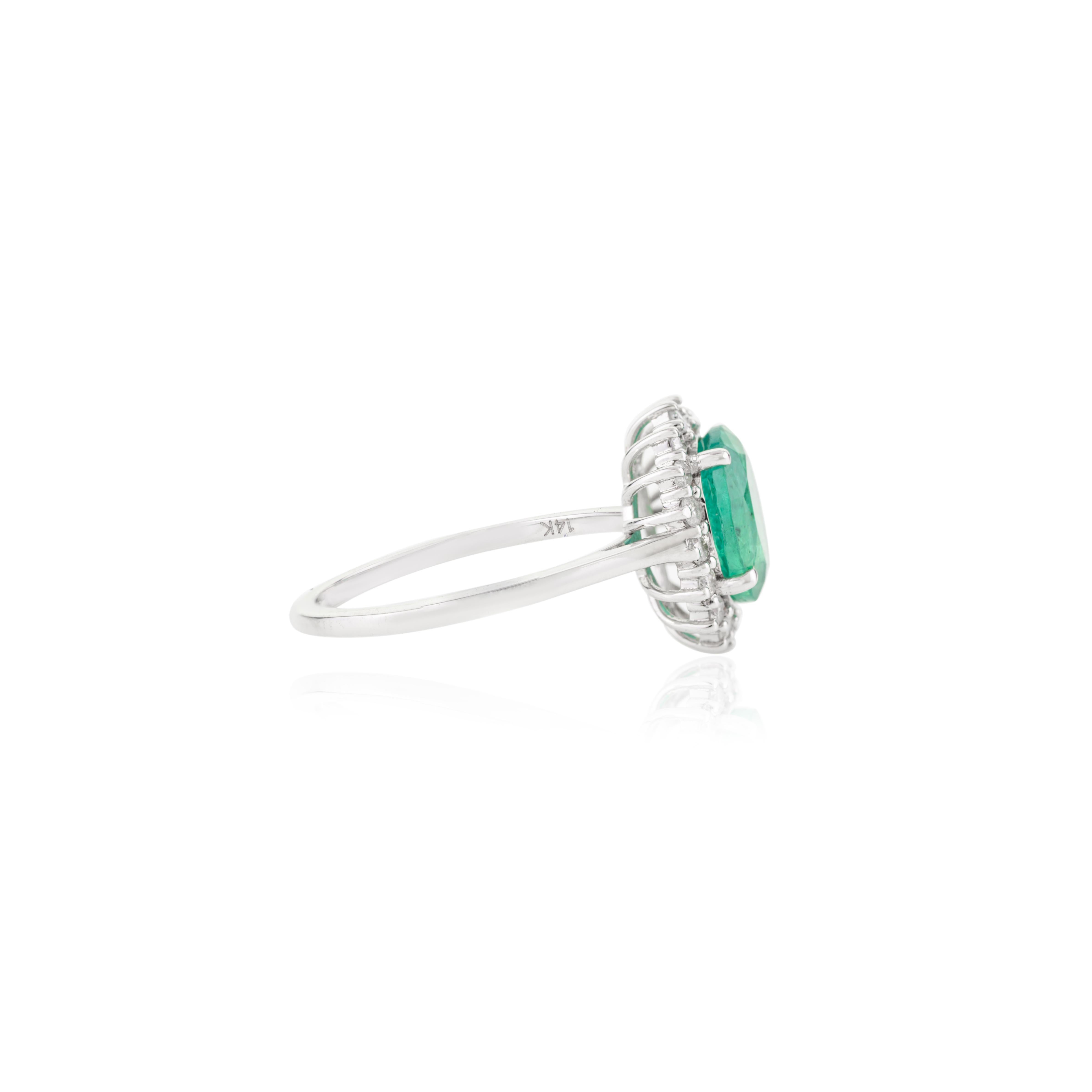 For Sale:  Oval Cut Emerald Diamond Halo Engagement Ring Gift for Her in 14k White Gold 4