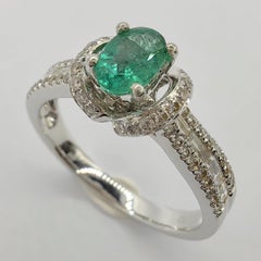 Oval-Cut Emerald & Diamond Multi-Row Pavé Statement Ring in 18k White Gold