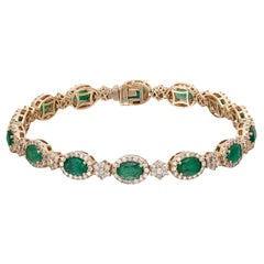 Oval Cut Emerald & Diamond Tennis Bracelet 14K Yellow Gold 7 Inches