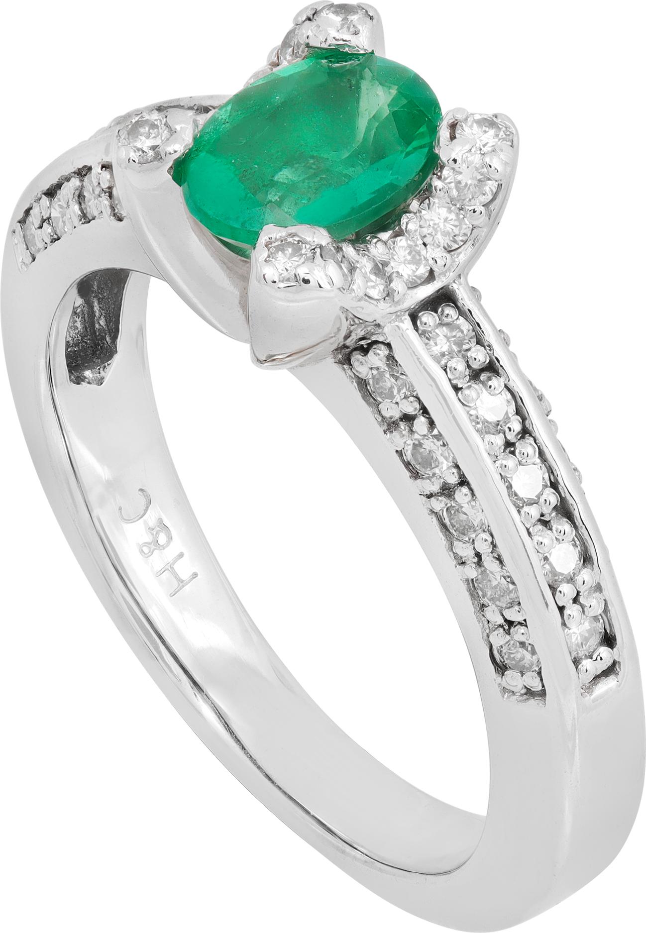Oval Cut Emerald Diamond White Gold Ring In Excellent Condition For Sale In Surfside, FL