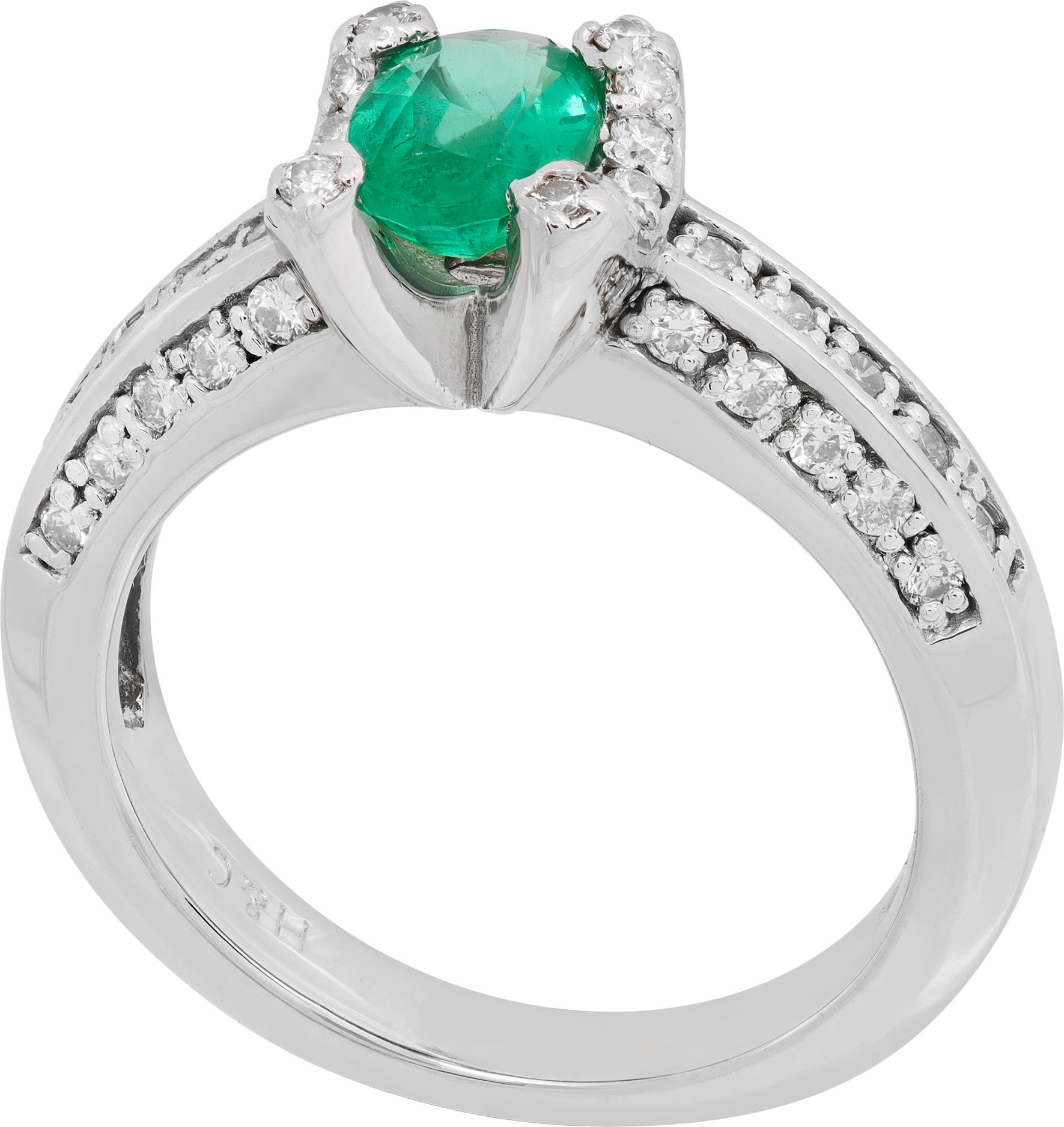 Women's Oval Cut Emerald Diamond White Gold Ring For Sale