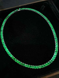 Oval Cut Emerald Full Eternity Necklace in 18K White Gold