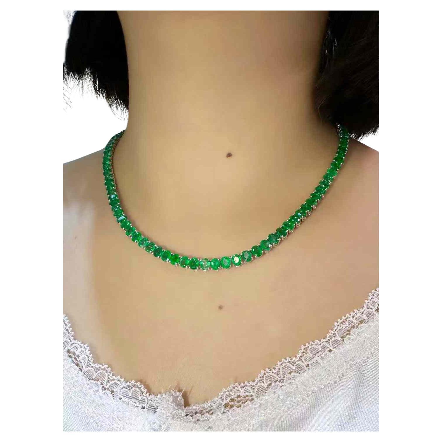 Oval Cut Emerald Full Eternity Necklace in 18K White Gold