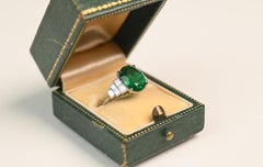 Oval Cut Emerald Ring. 3.60ct Emerald 1TCW Baguette Cut Diamond Ring Platinum