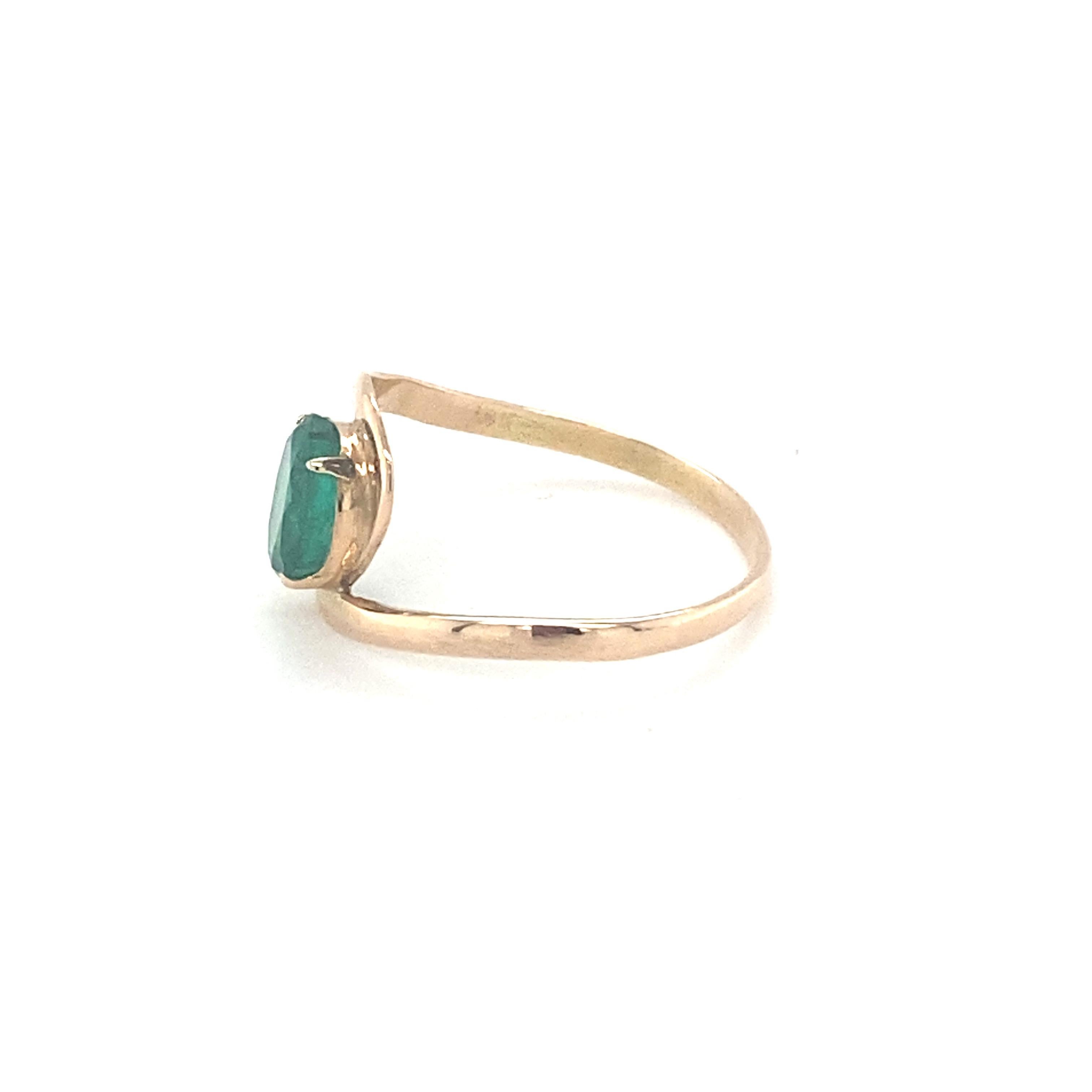 Oval Cut Emerald Yellow Gold Solitaire Ring For Sale 6