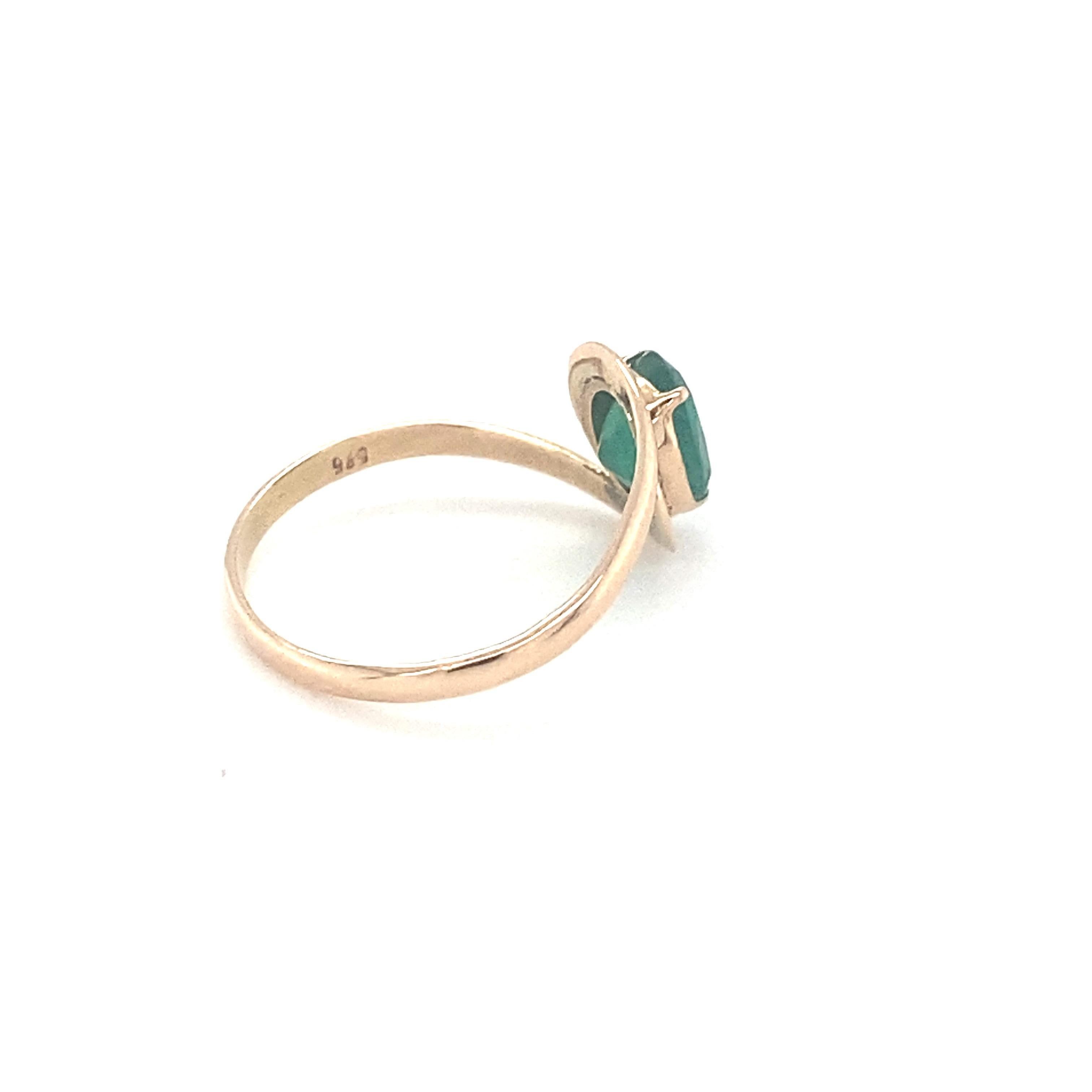 Women's Oval Cut Emerald Yellow Gold Solitaire Ring For Sale