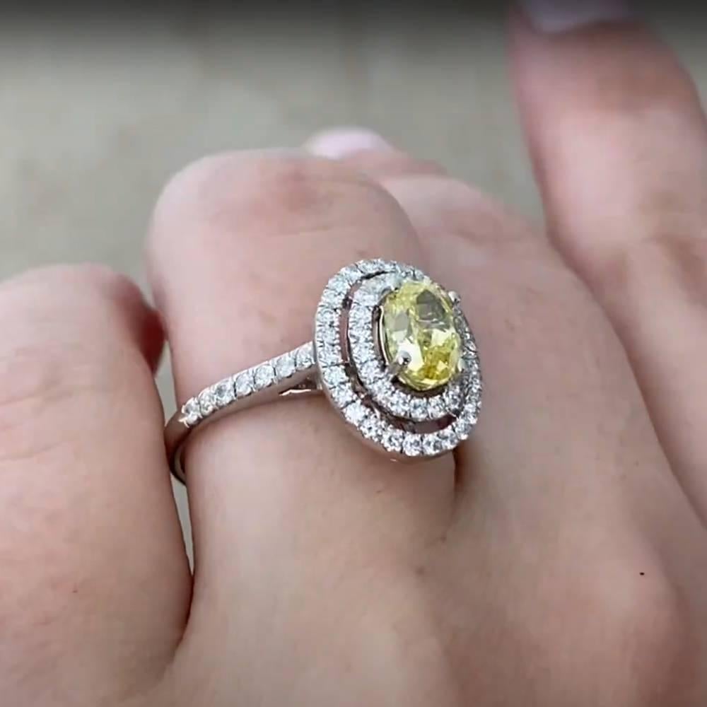 Art Déco Anello a doppio anello con diamanti gialli taglio ovale (GIA circa 1 carato), platino in vendita
