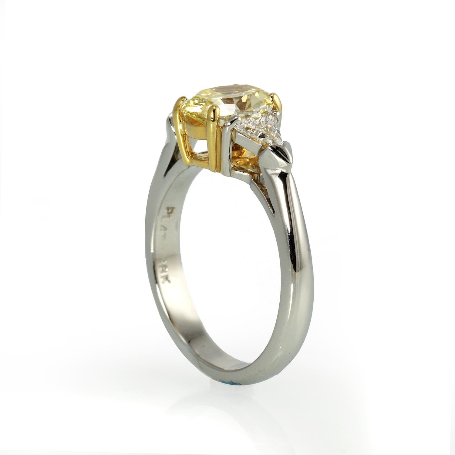 Modern Oval Cut Fancy Yellow Three-Stone Diamond Engagement Platinum Ring