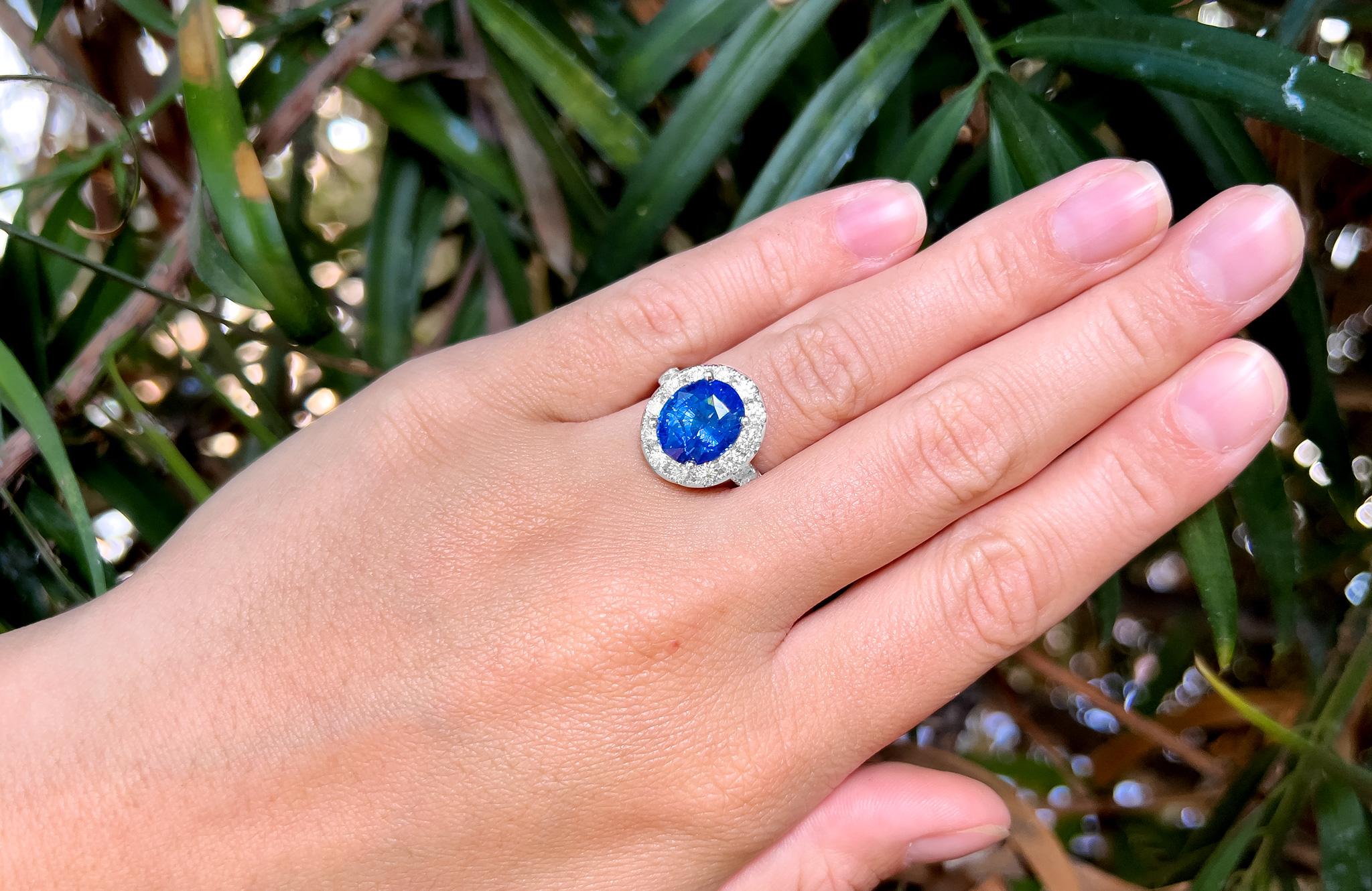 Fine Sapphire = 6.21 Carat
Cut: Oval
Diamonds = 1.54 Carats
( Color: F, Clarity: VS )
Metal: 18K Gold
Ring Size: 6.25* US
*It can be resized complimentary