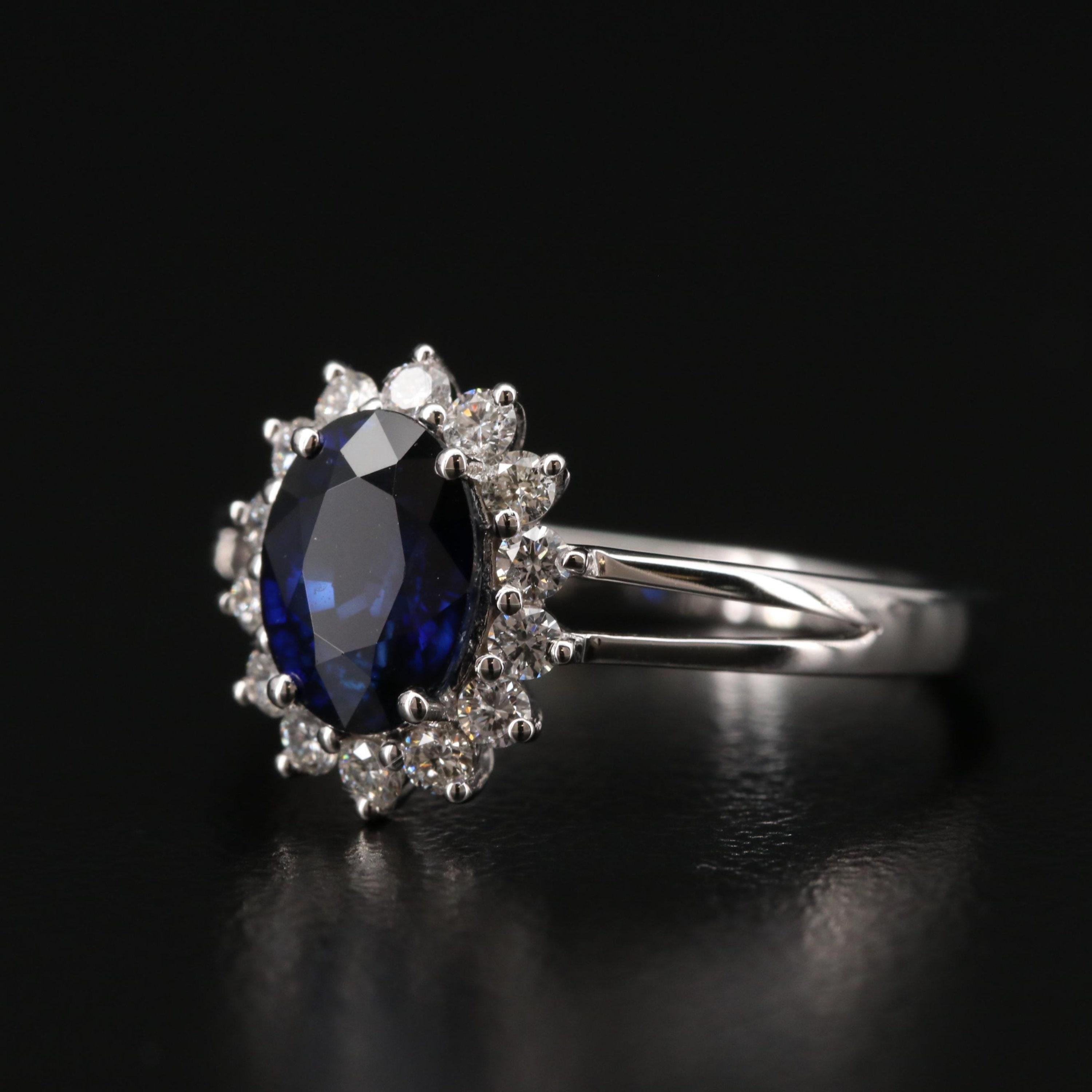 For Sale:  Oval Cut Floral Sapphire Engagement Ring Halo Vintage Diamond Engagement Ring 2