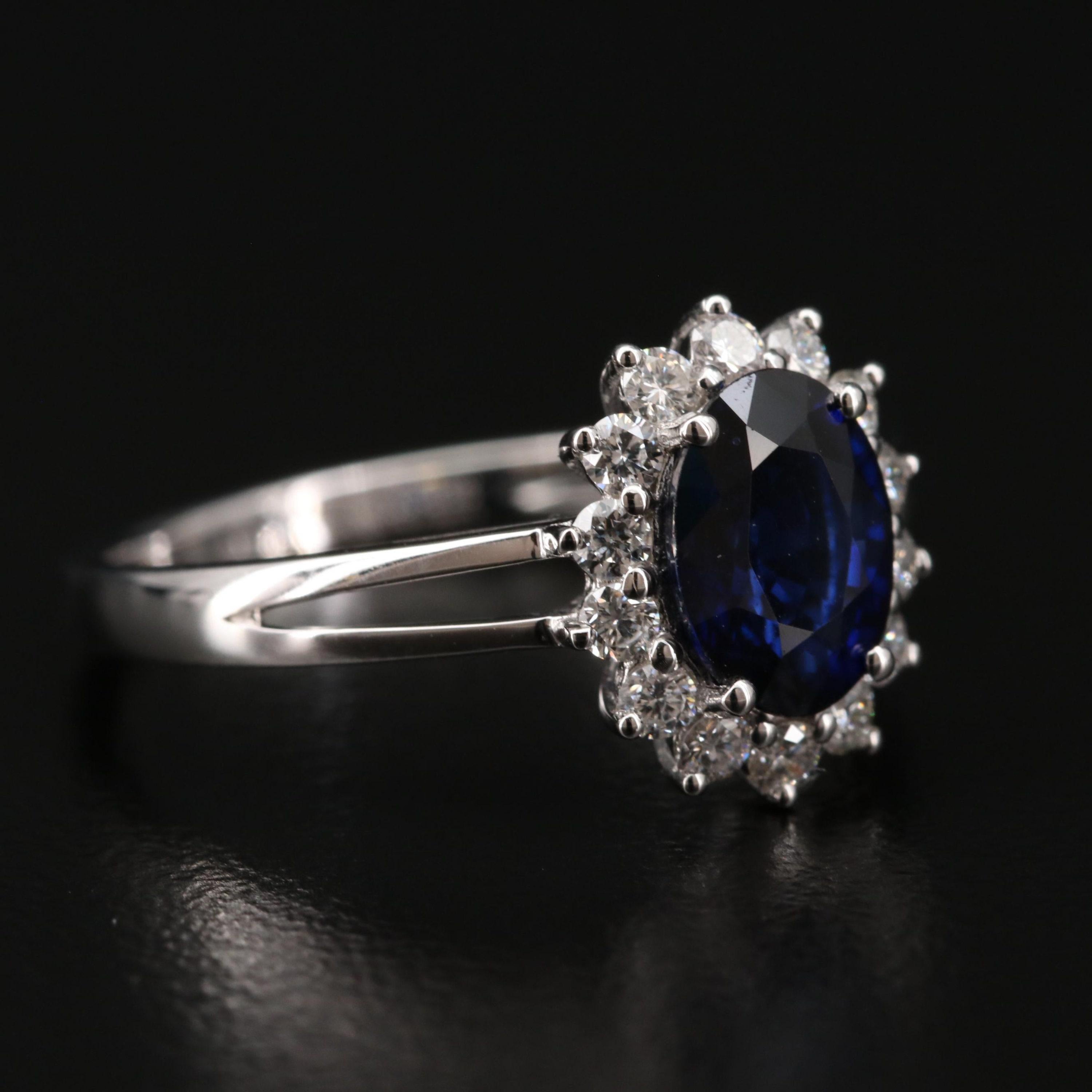 For Sale:  Oval Cut Floral Sapphire Engagement Ring Halo Vintage Diamond Engagement Ring 5