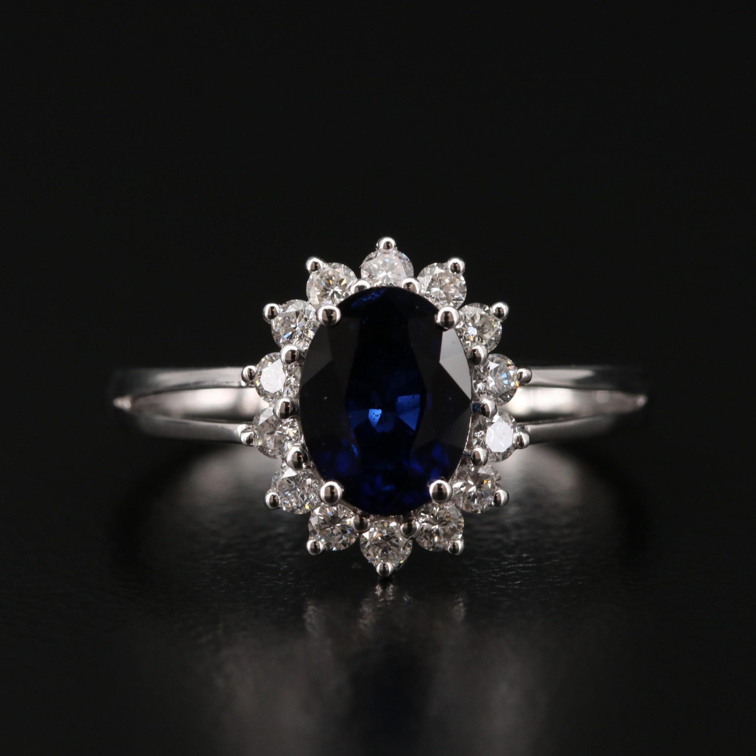 For Sale:  Oval Cut Floral Sapphire Engagement Ring Halo Vintage Diamond Engagement Ring 7